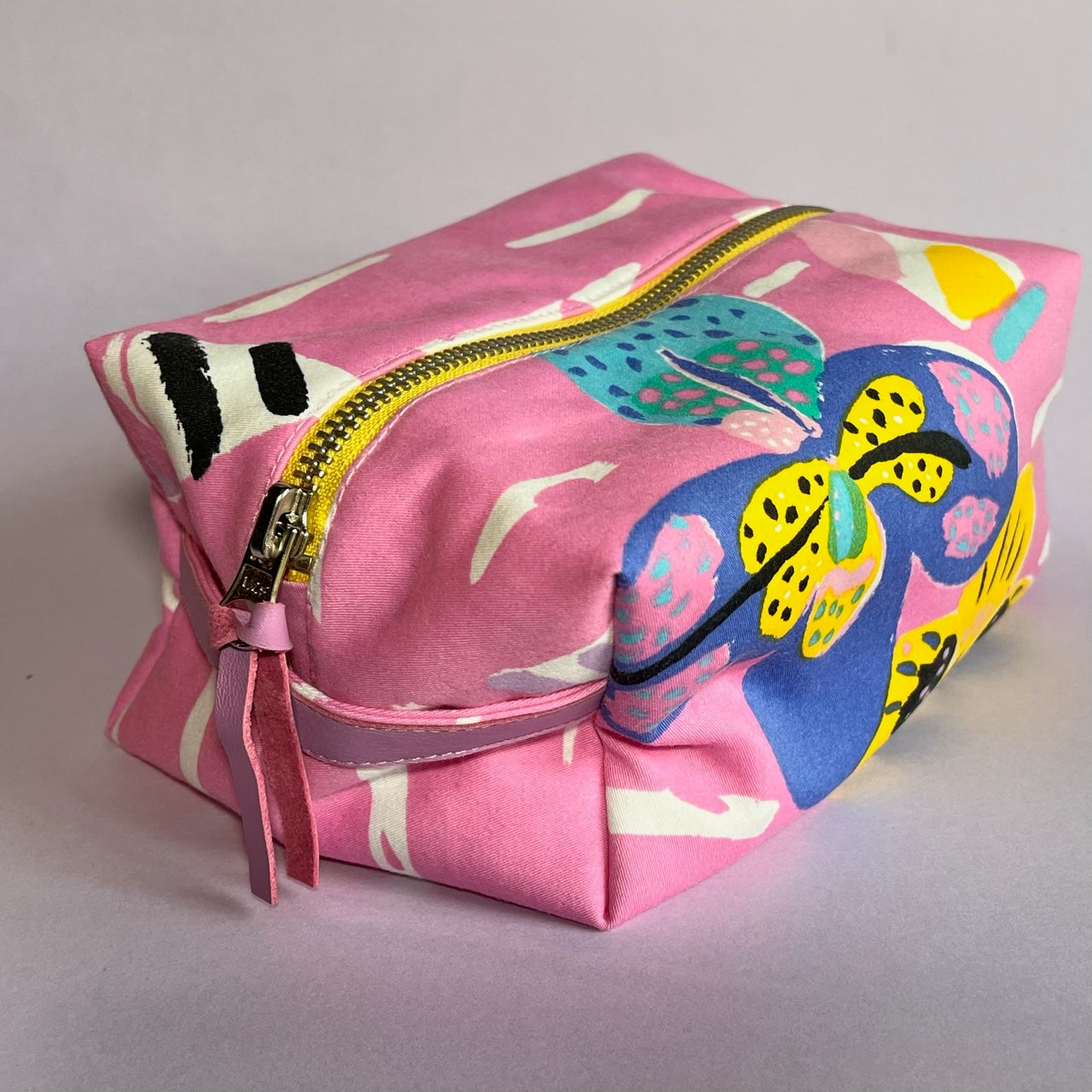 Pink, repurposed vintage fabric box POUCH