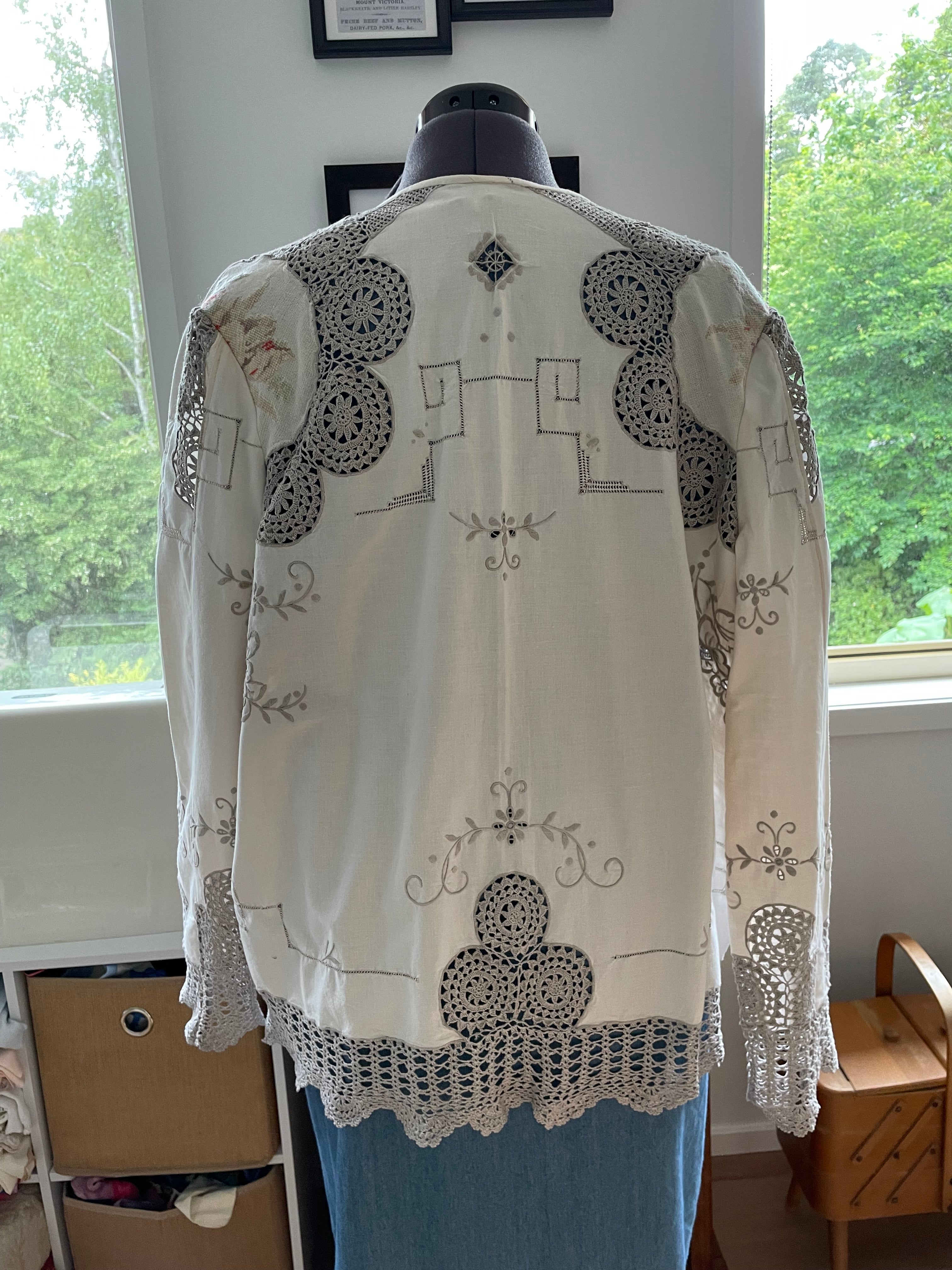 Handmade Vintage Lace Jacket Upcycled Tablecloth