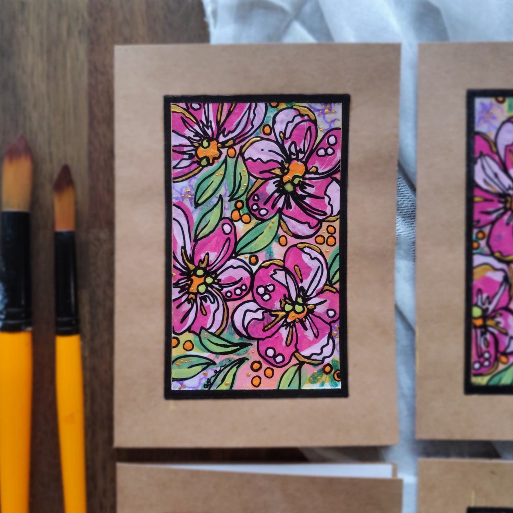Origianl Art Greeting Cards - "Playing with Flowers" - Series #1