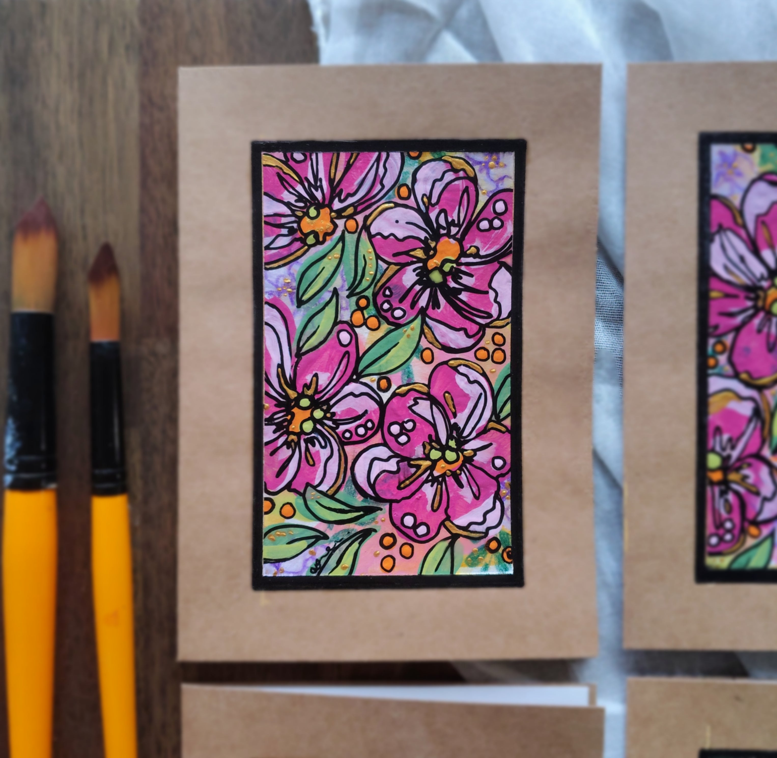 Origianl Art Greeting Cards - "Playing with Flowers" - Series #1