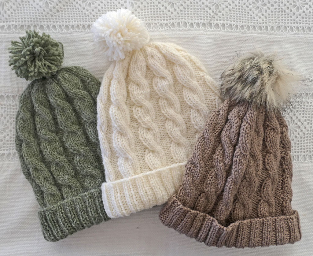 Beanie: Adult, handmade, woollen.  Cabled design. White, Unisex