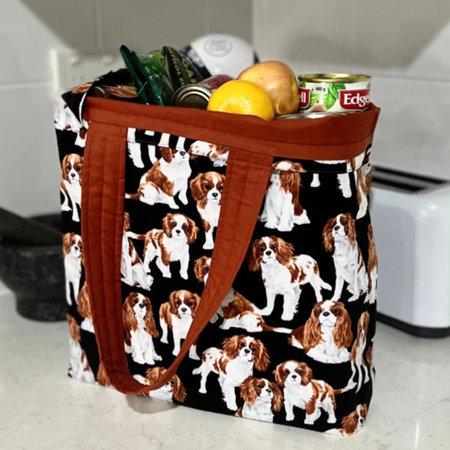 Grocery Tote ... cavalier King Charles Spaniel ..Lined with storage bag