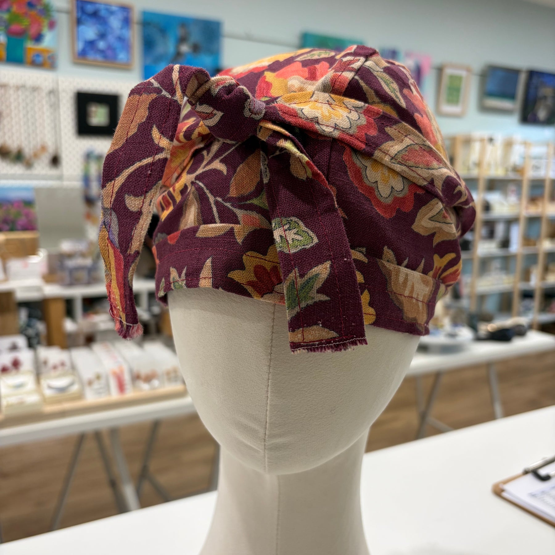 gorgeous burgandy floral fabric turban head wrap - violetclothing - free postage