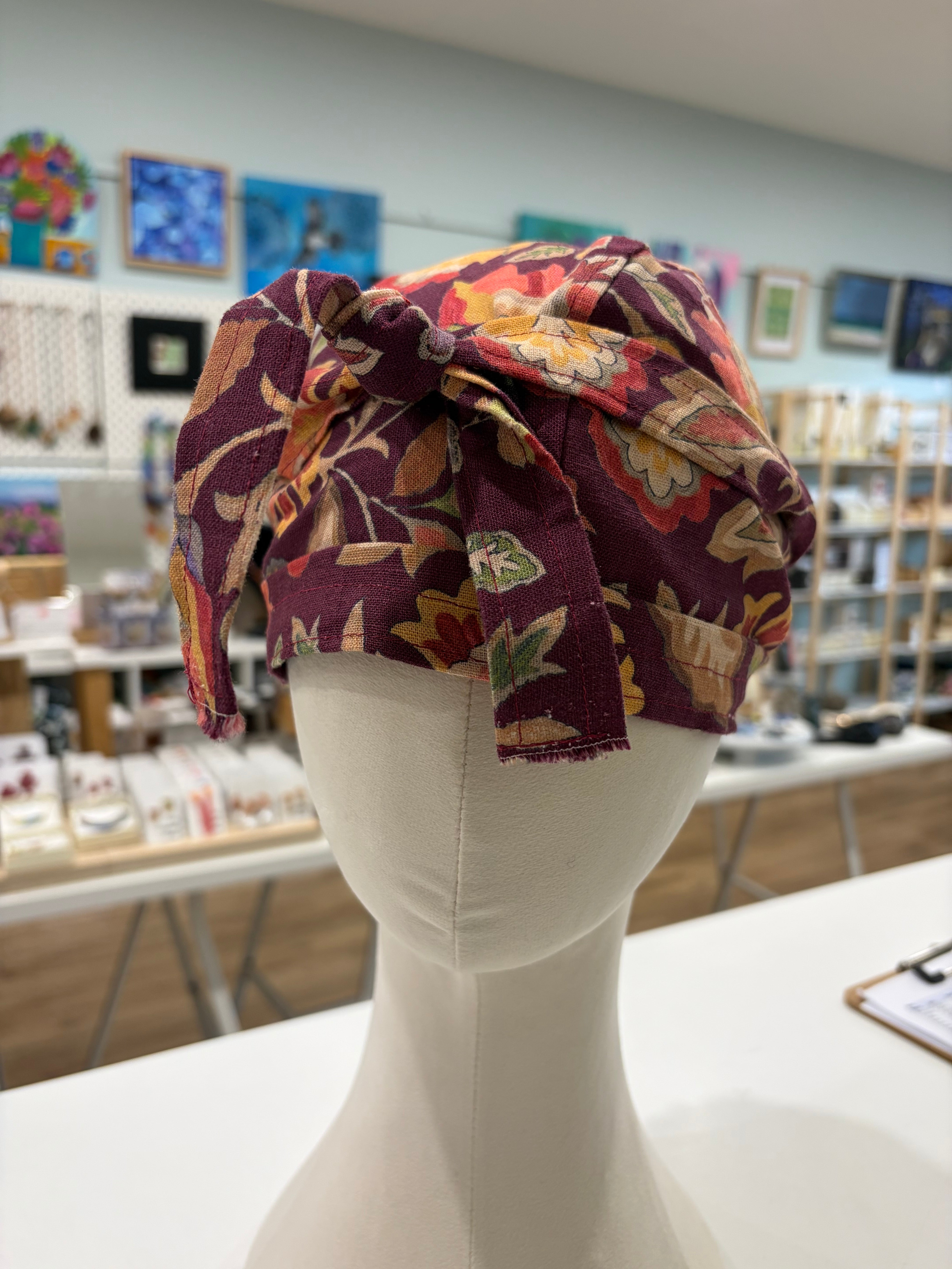 gorgeous burgandy floral fabric turban head wrap - violetclothing - free postage
