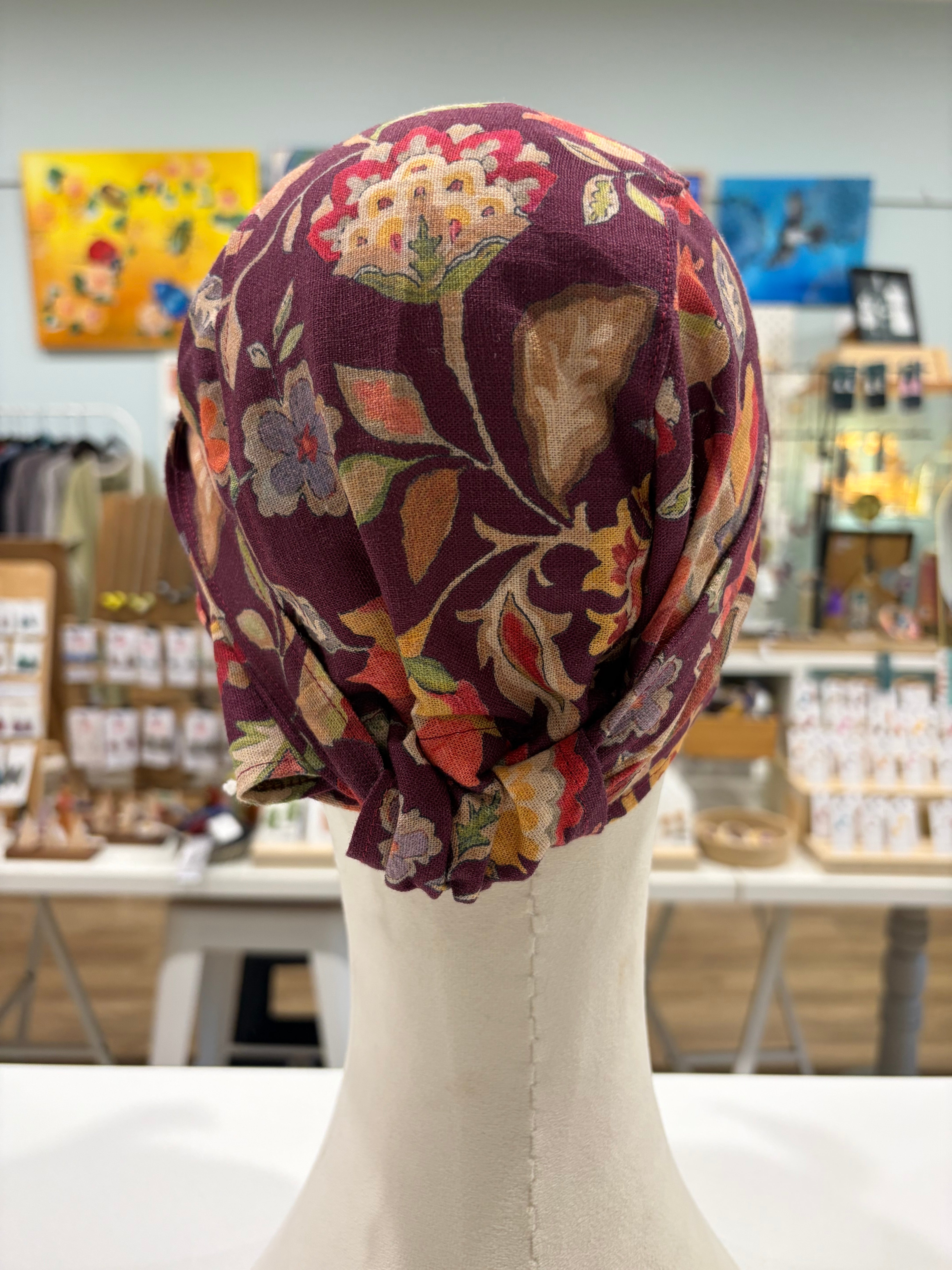 gorgeous burgandy floral fabric turban head wrap - violetclothing - free postage