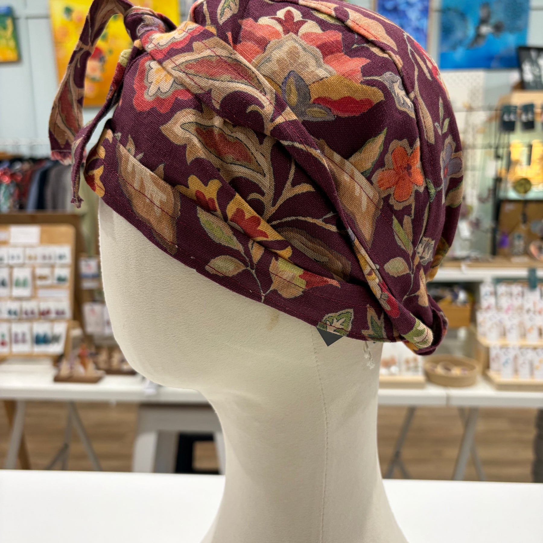 gorgeous burgandy floral fabric turban head wrap - violetclothing - free postage