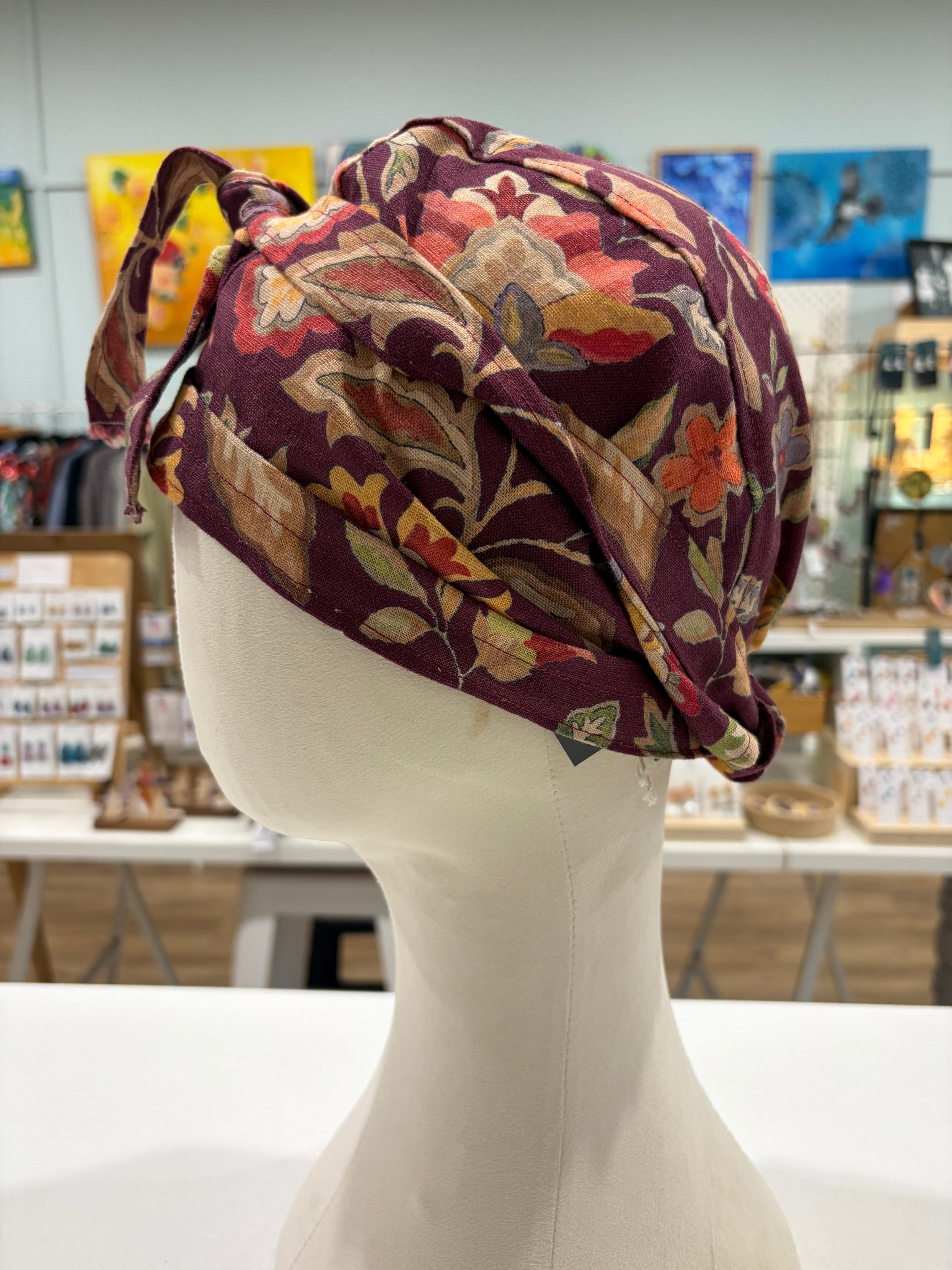 gorgeous burgandy floral fabric turban head wrap - violetclothing - free postage