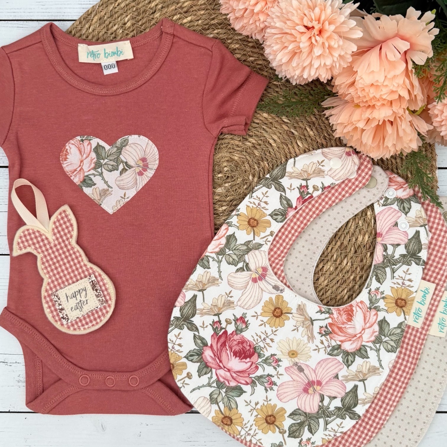 Cotton Onesie & Bibs Set - Vintage Floral