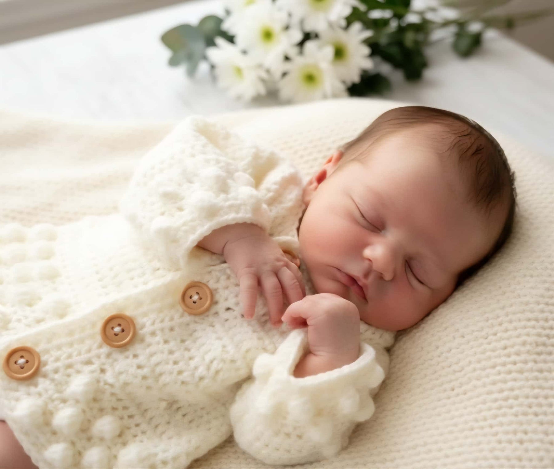 Baby Cardigan | Newborn | Cream/Off White | Crochet | Bobble | Coatigan | Jacket