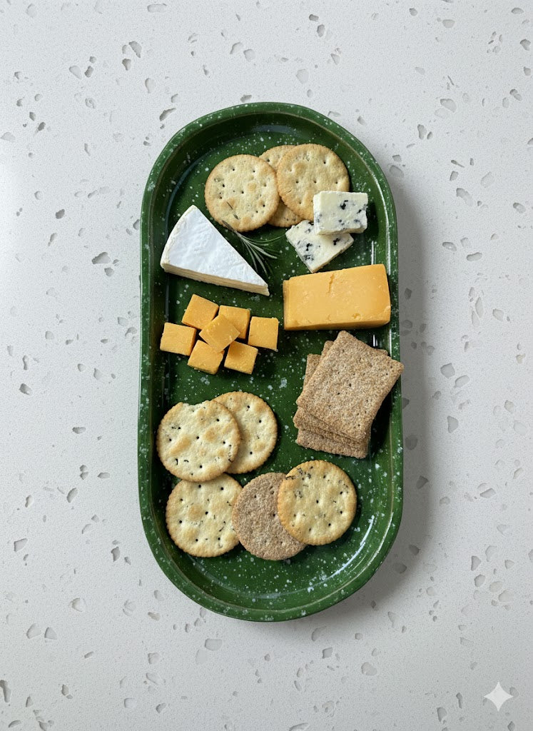 Forest Green, Speckled, Oval Pottery Plate