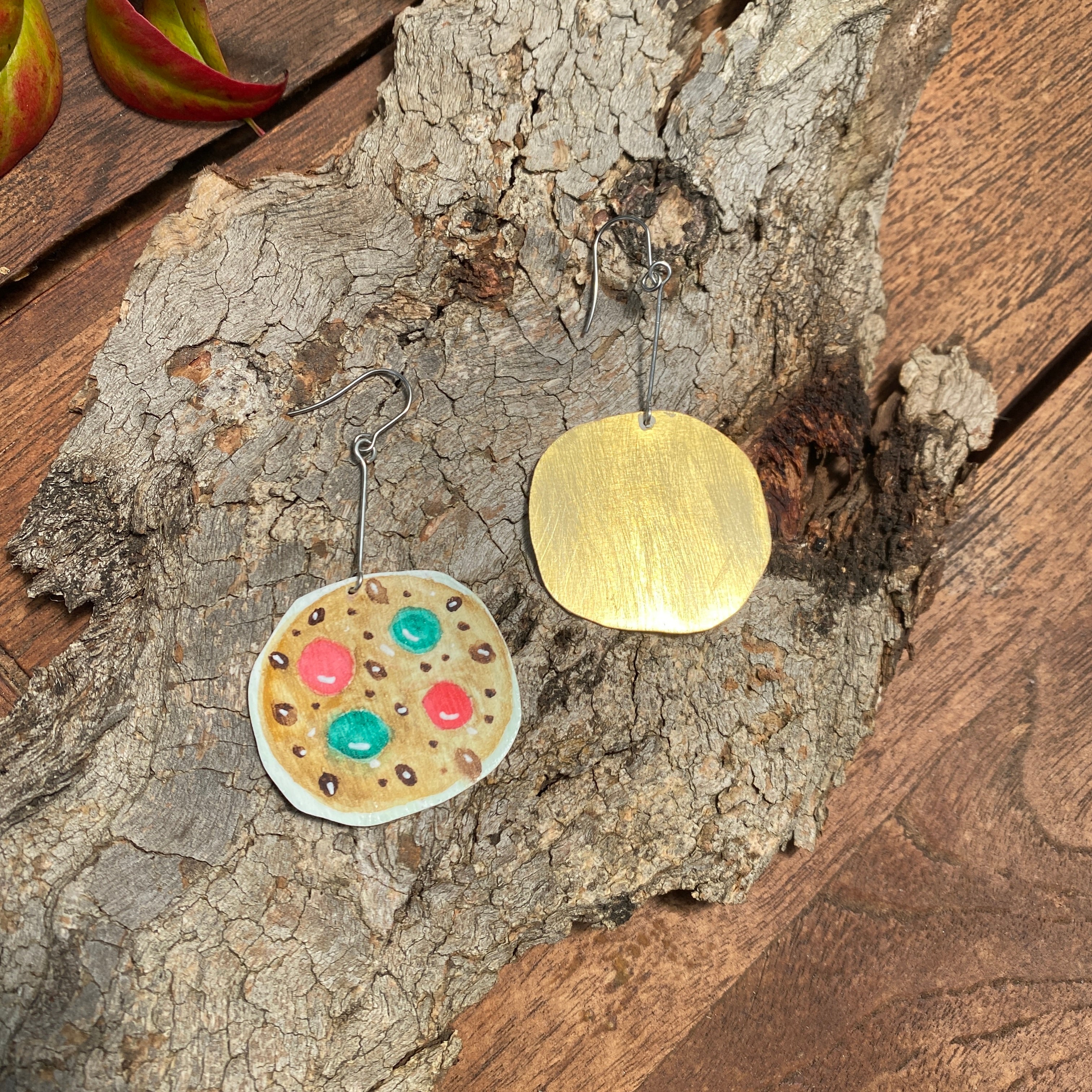 Christmas Cookie Earrings – Hand-painted Brass Jewellery