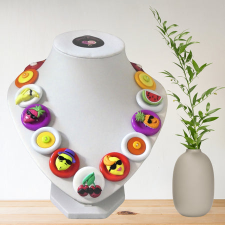 Handmade button necklace - Cool Fruits
