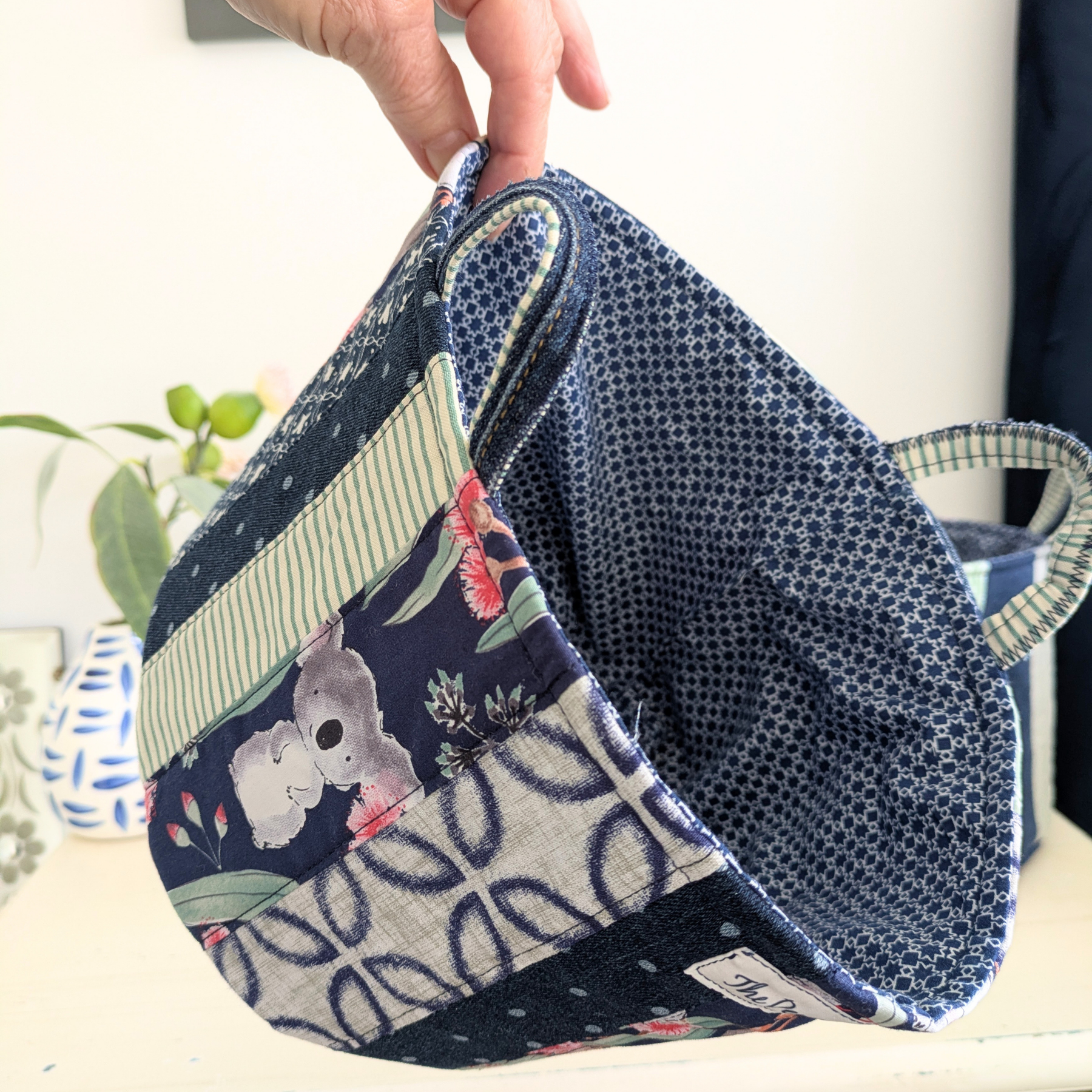 Storage Basket Upcycled Denim Koala Blue