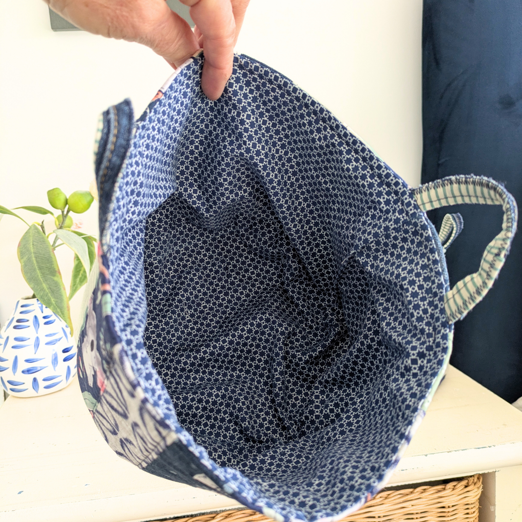 Storage Basket Upcycled Denim Koala Blue