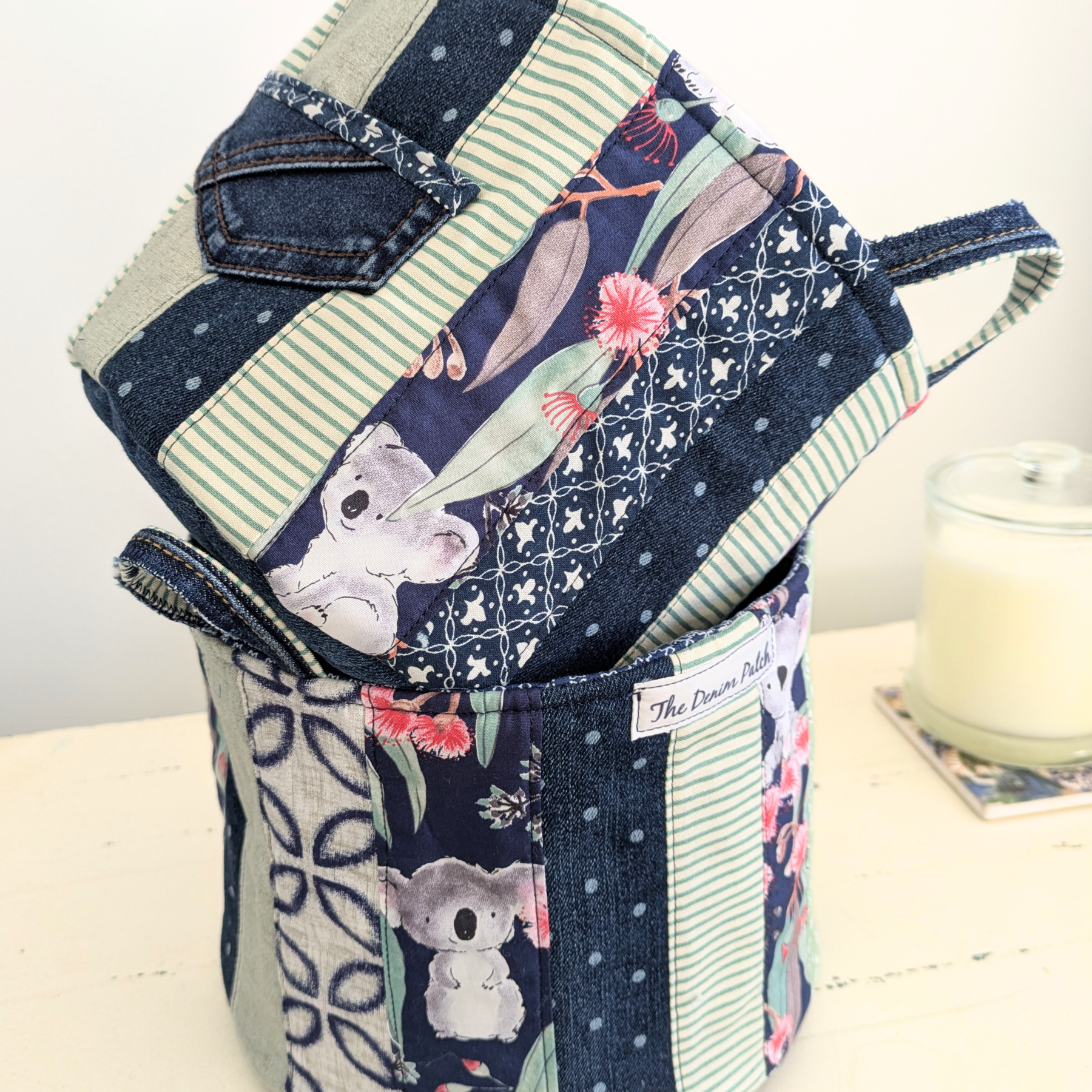Storage Basket Upcycled Denim Koala Blue