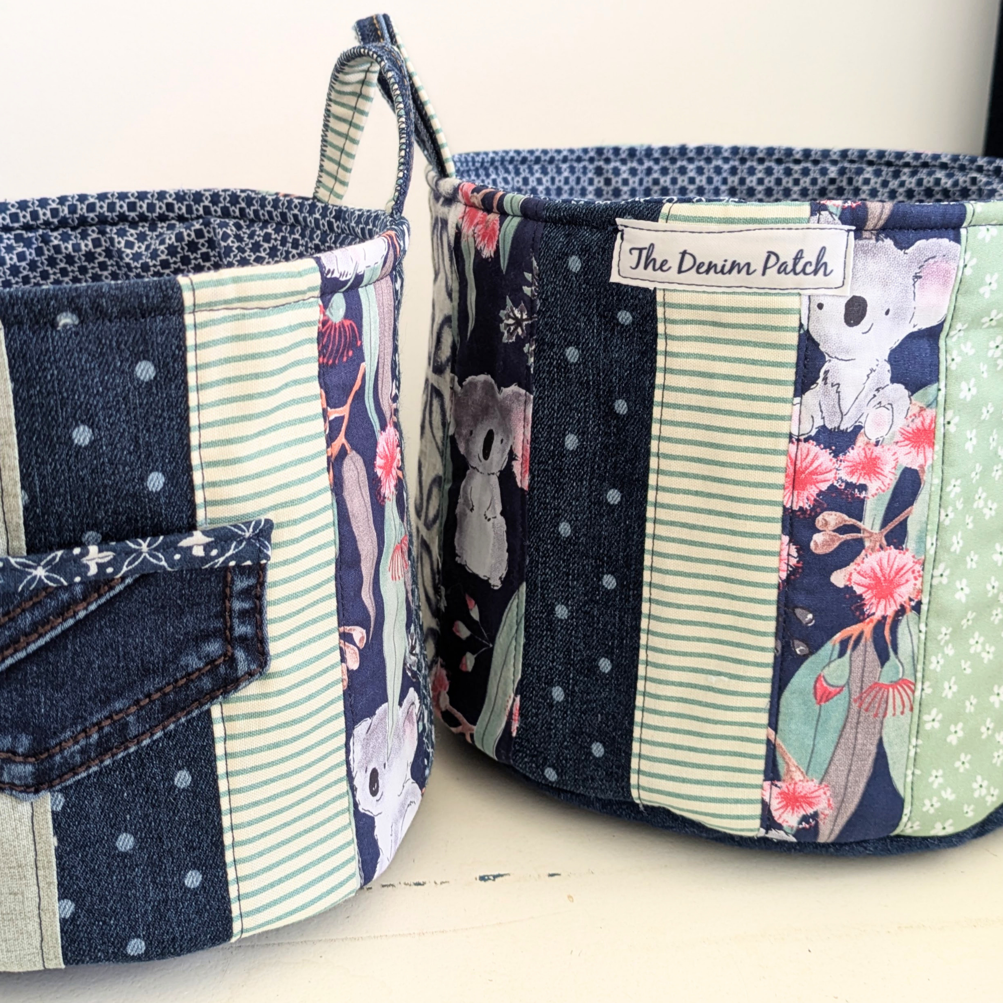 Storage Basket Upcycled Denim Koala Blue