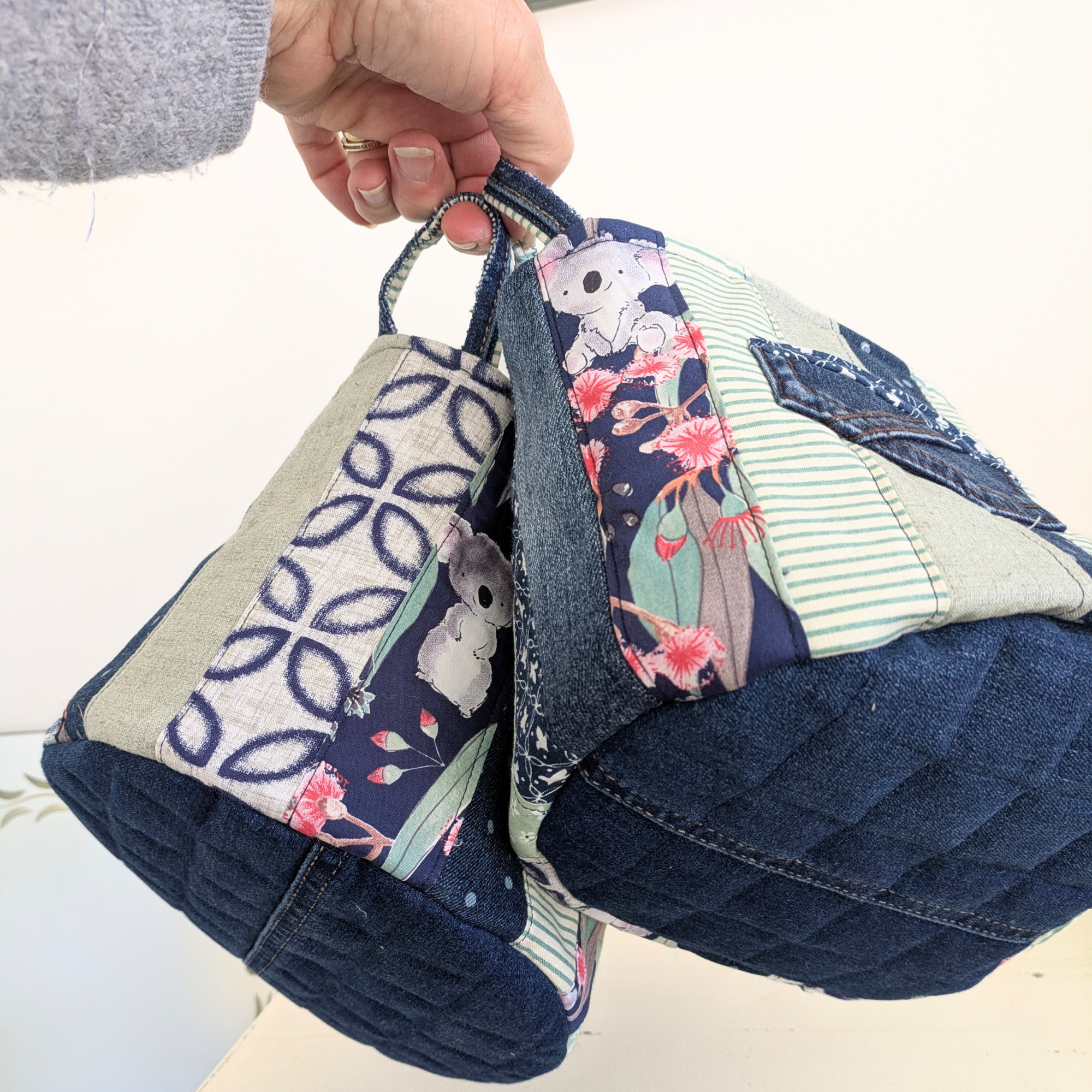 Storage Basket Upcycled Denim Koala Blue
