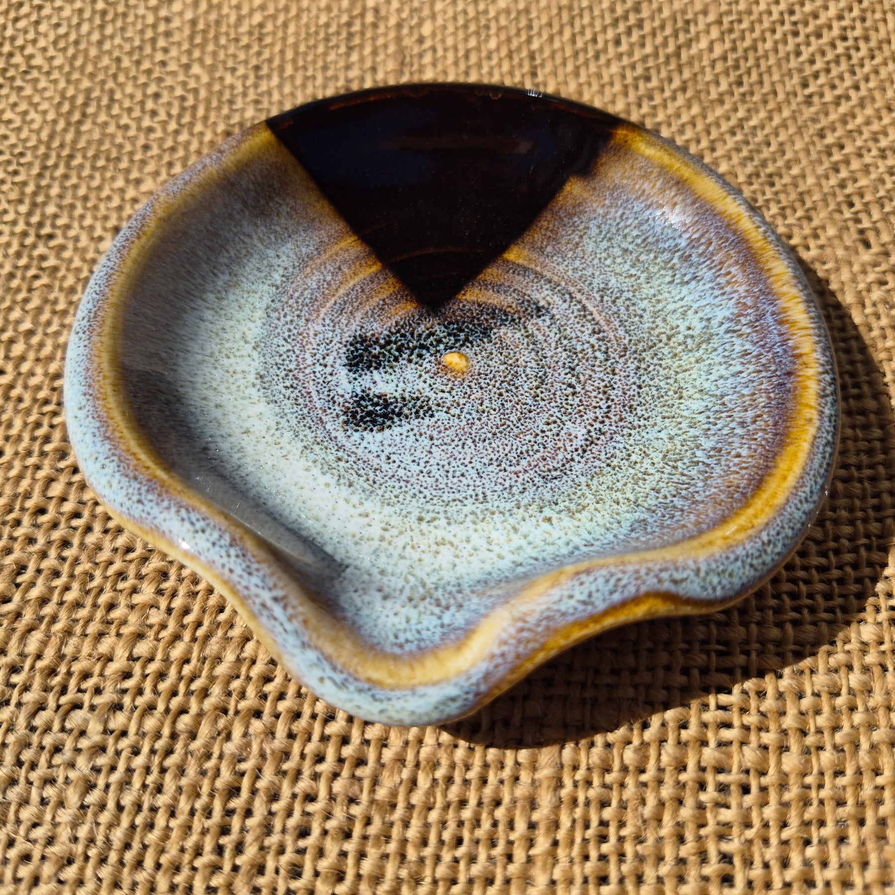 Stoneware Spoon Rest: Speckled white and brown