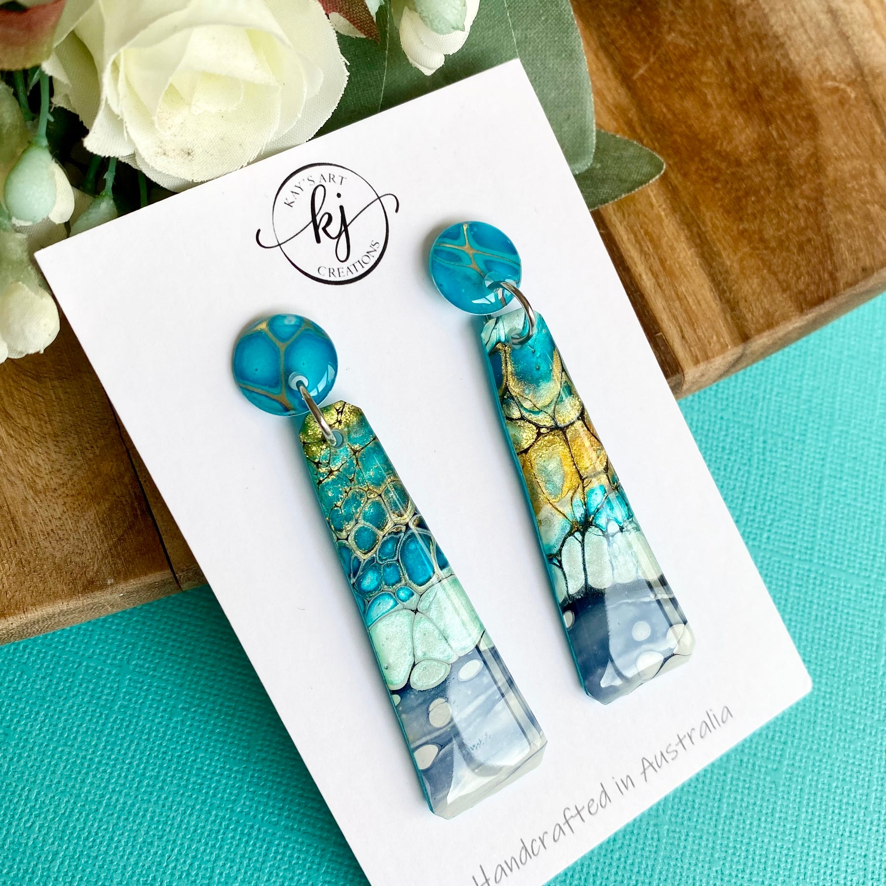 Turquoise Gold Dangle Earrings