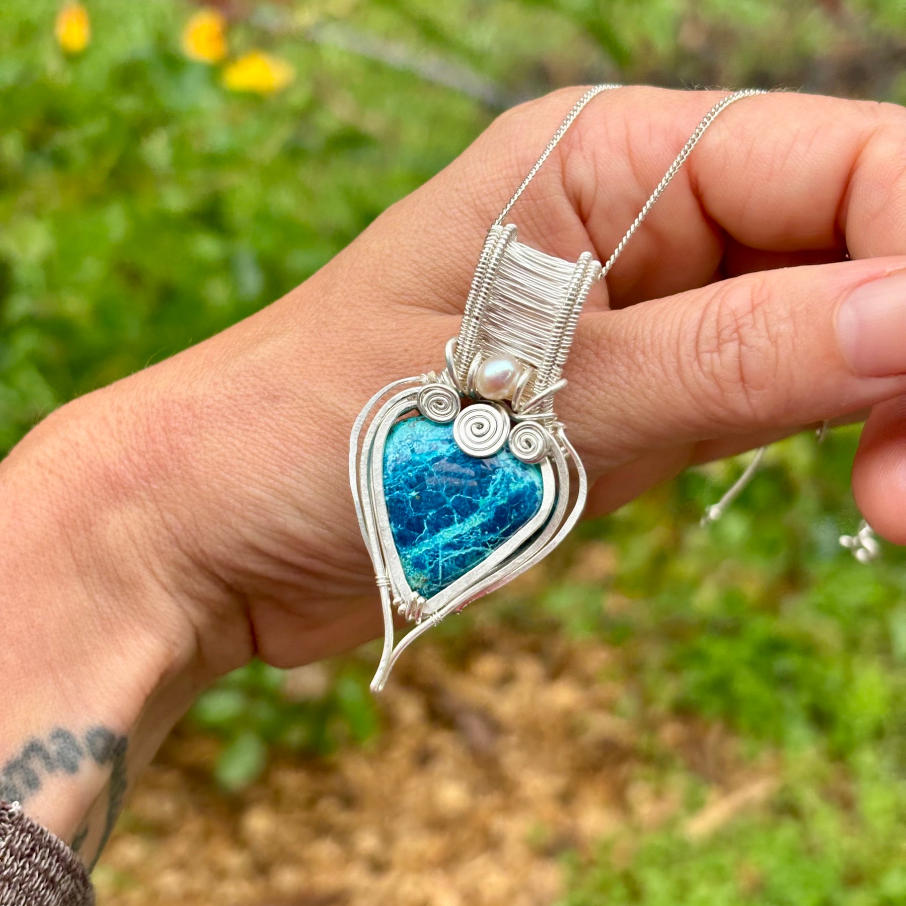 Pearl Shattuckite silver Crystal pendant