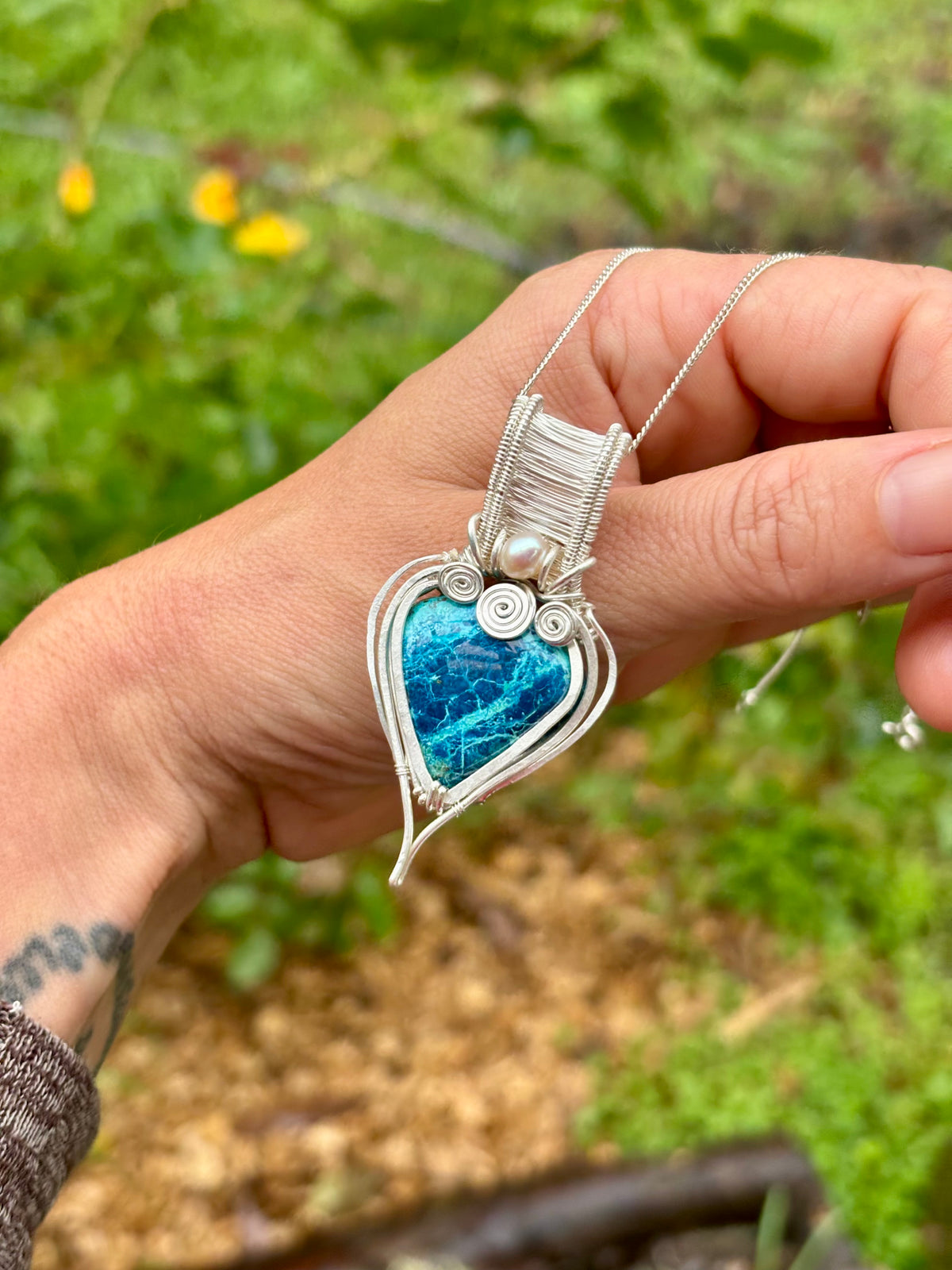Pearl Shattuckite silver Crystal pendant