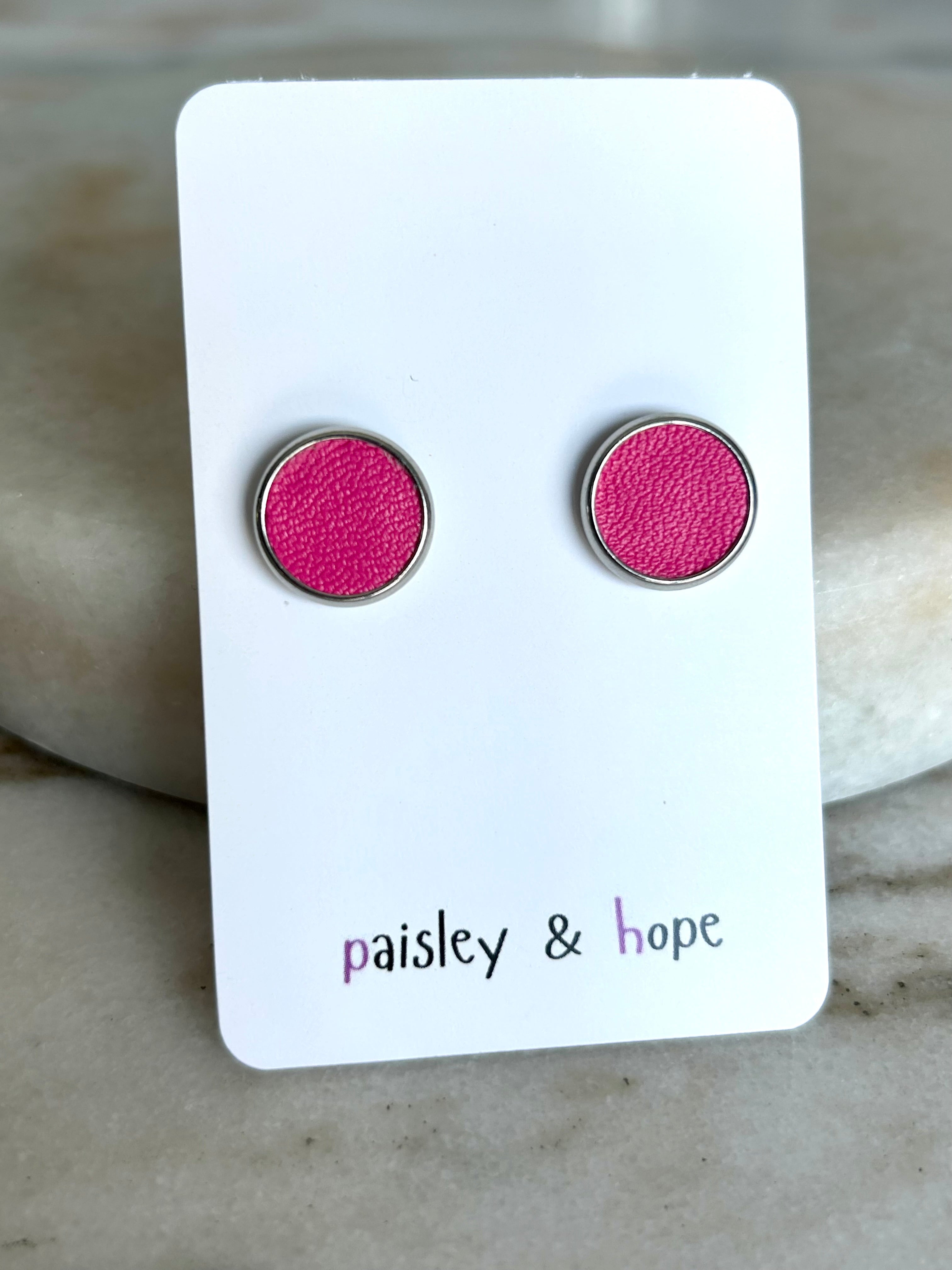 Faux Leather Bezel Style Studs - 12mm - Choose colour