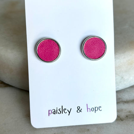 Faux Leather Bezel Style Studs - 12mm - Choose colour