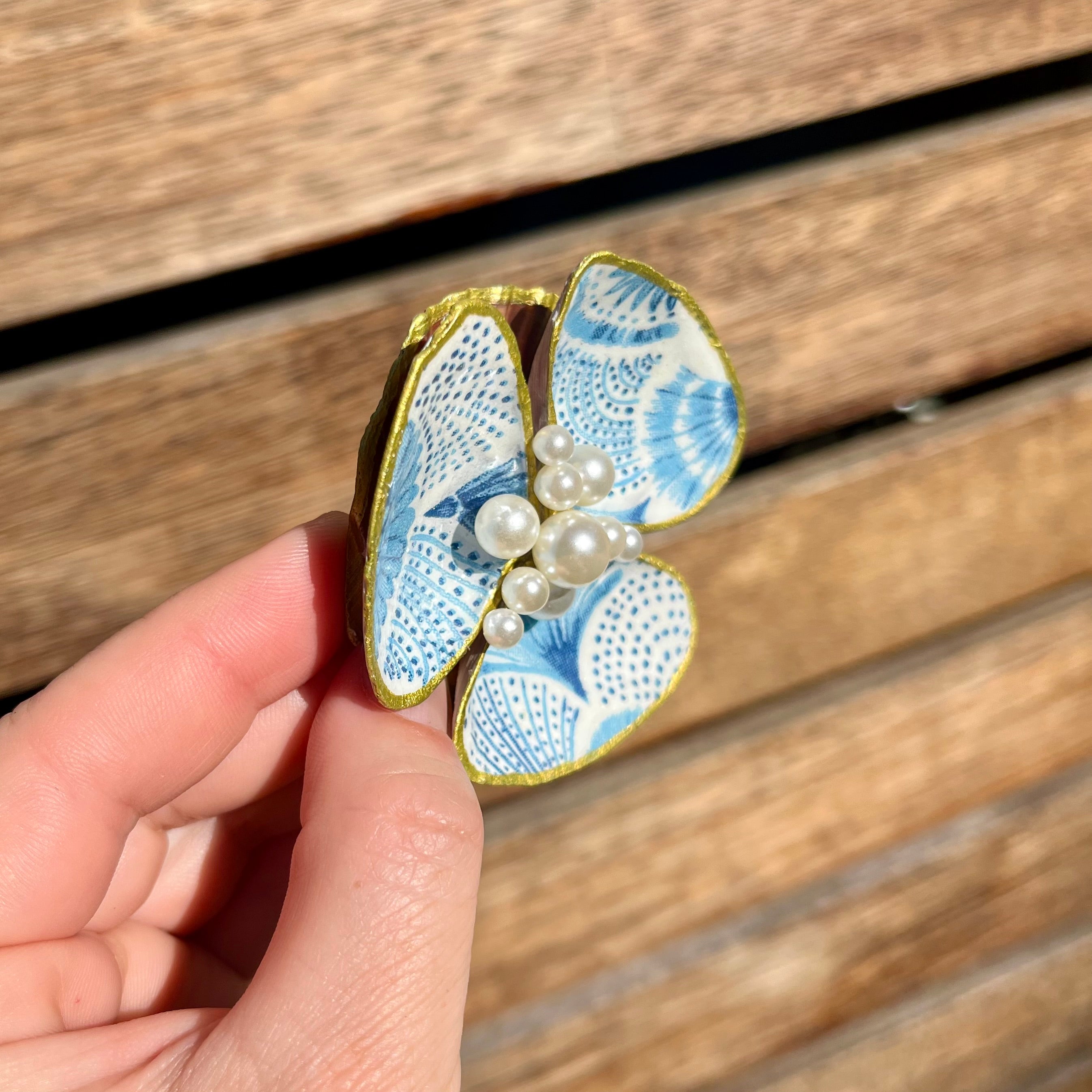 Blue Pattern Shell Trinket Tray Dish