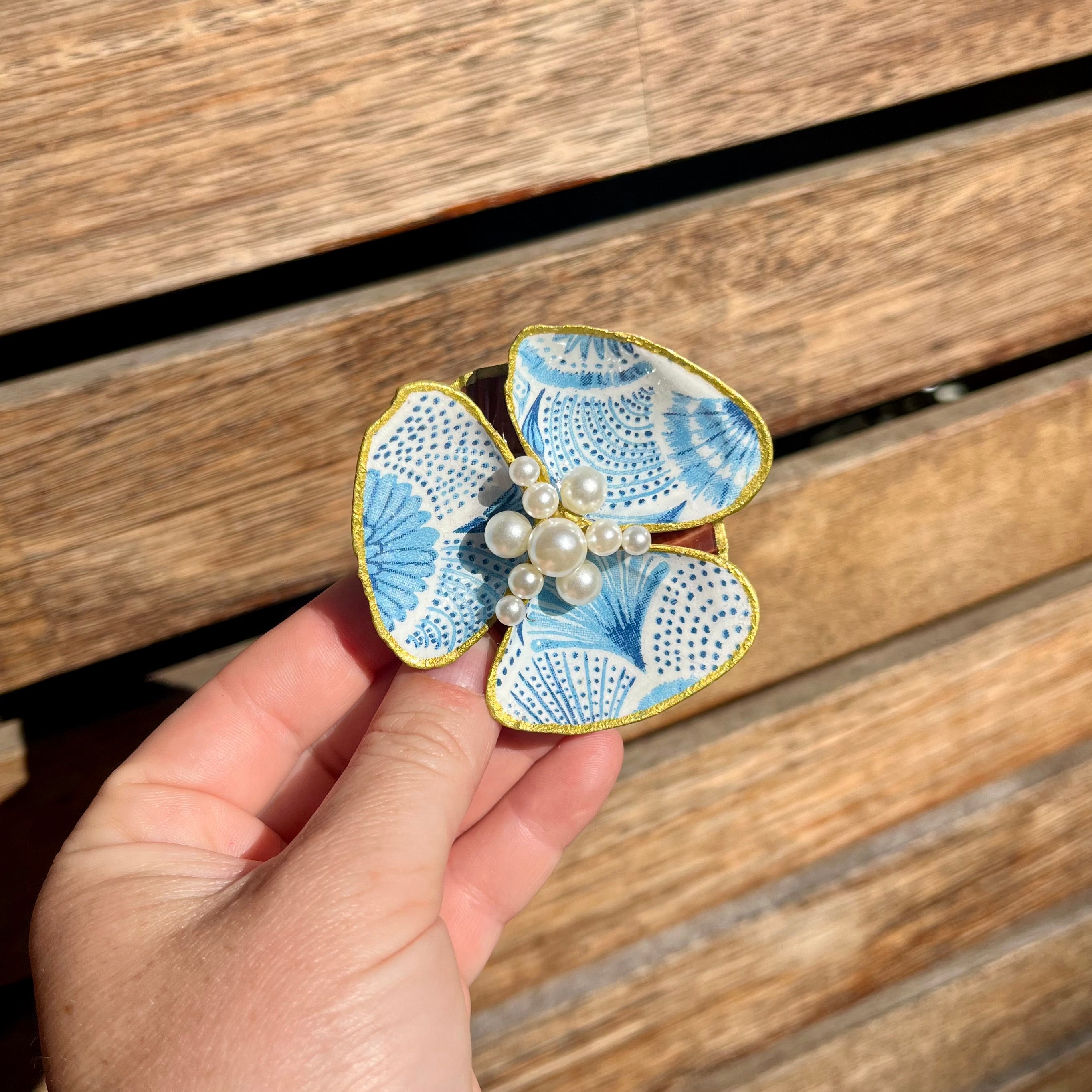 Blue Pattern Shell Trinket Tray Dish