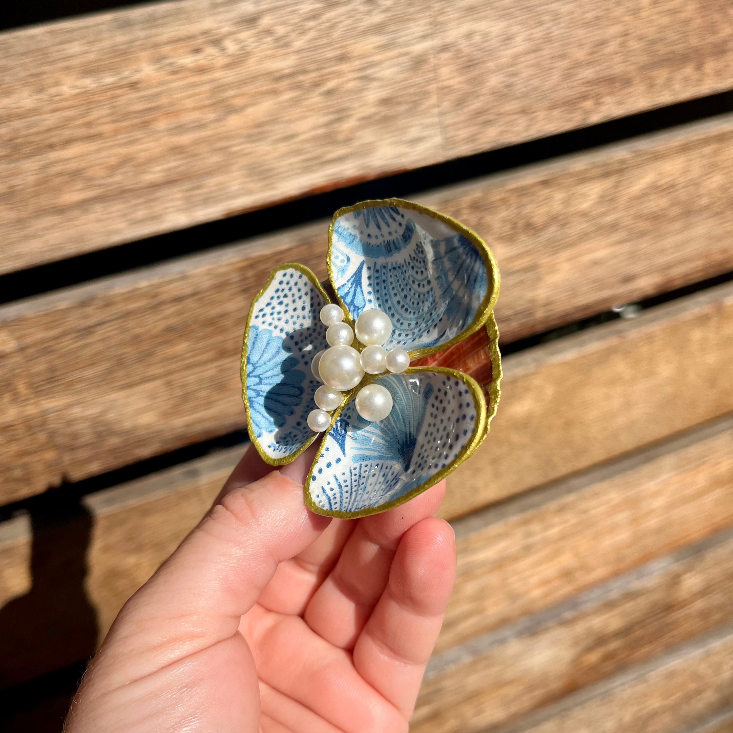 Blue Pattern Shell Trinket Tray Dish