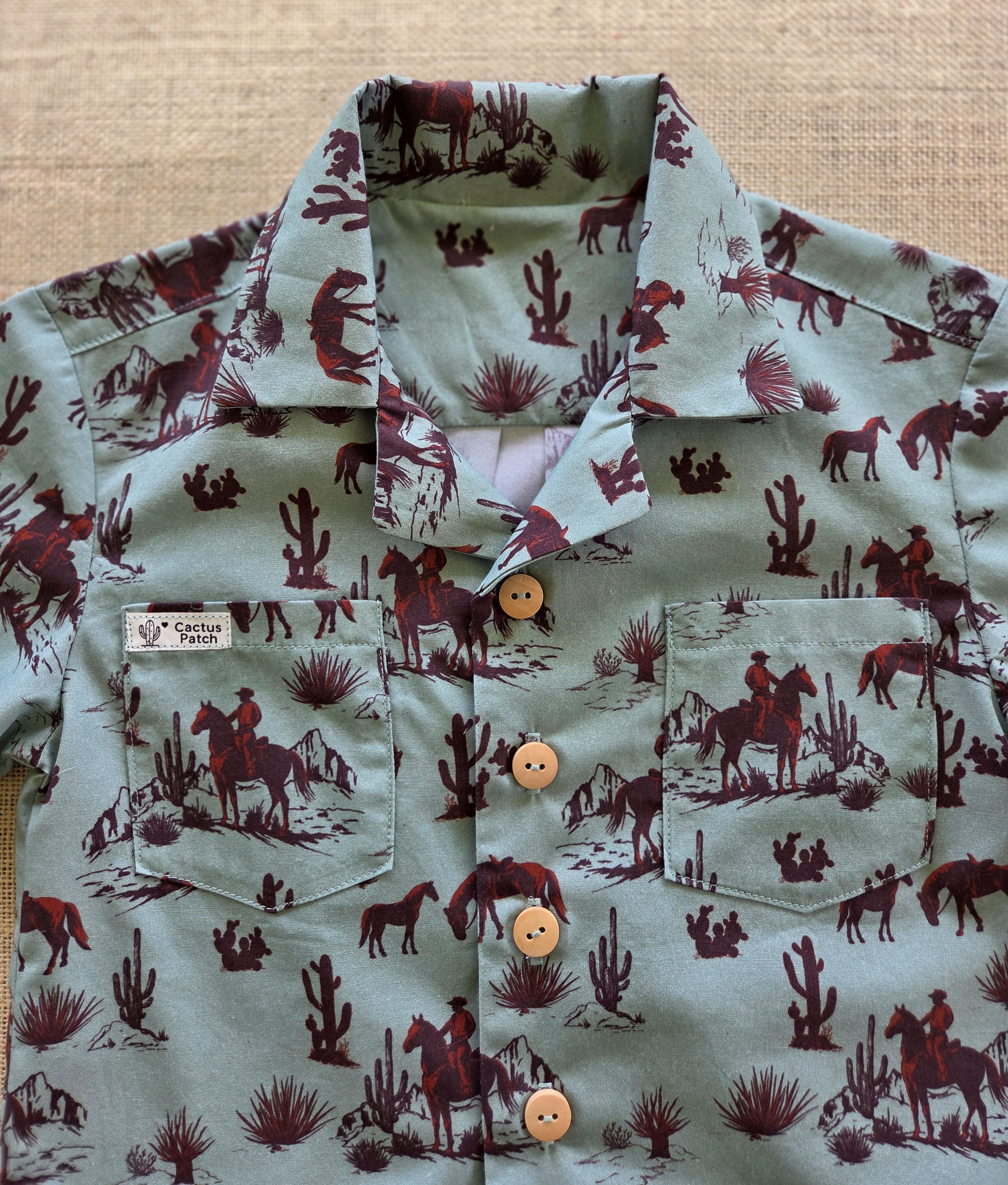 "Trail Boss" — Boys’ Western-Themed Button‑Up Shirt (Size 4)