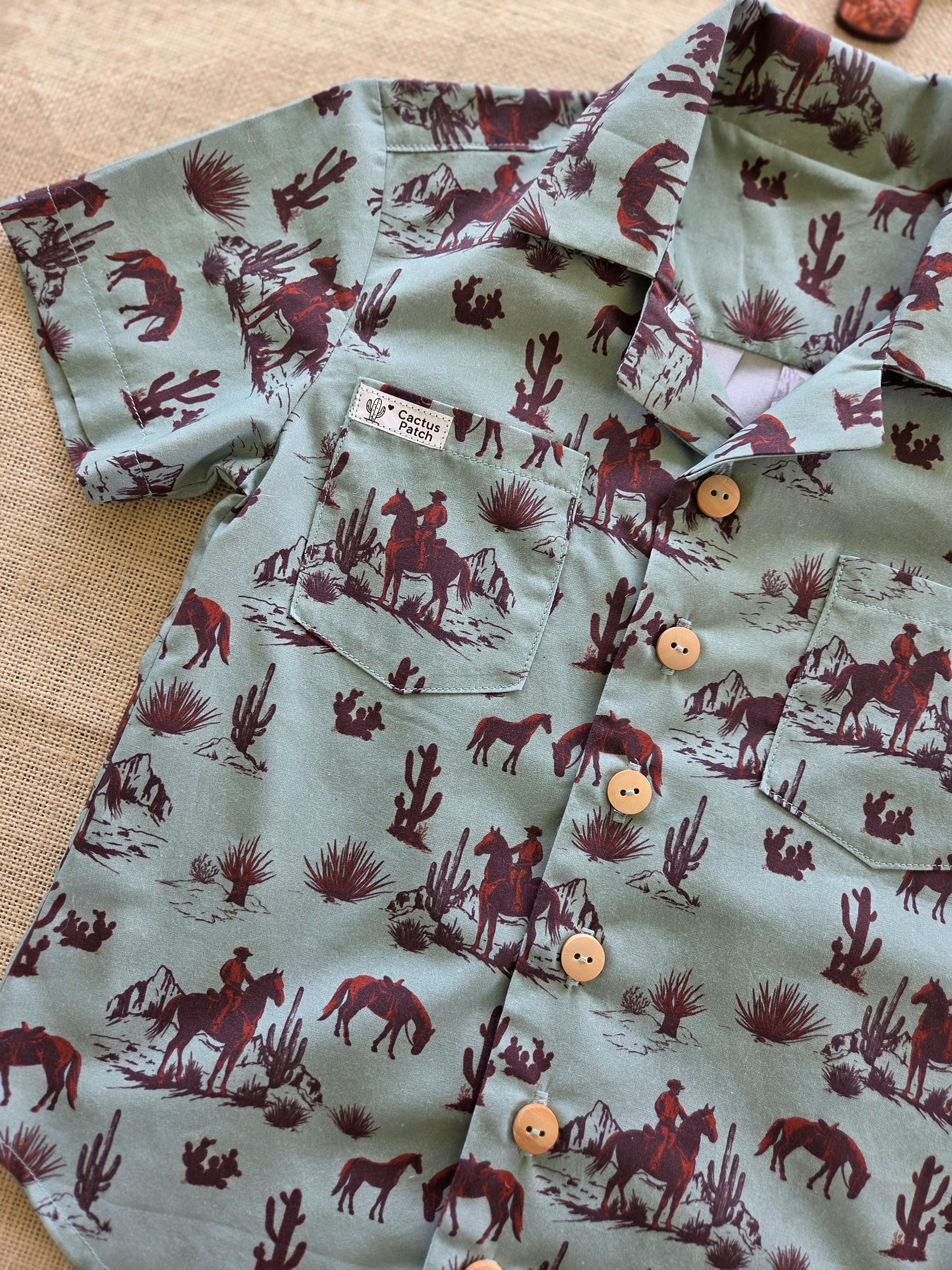 "Trail Boss" — Boys’ Western-Themed Button‑Up Shirt (Size 4)