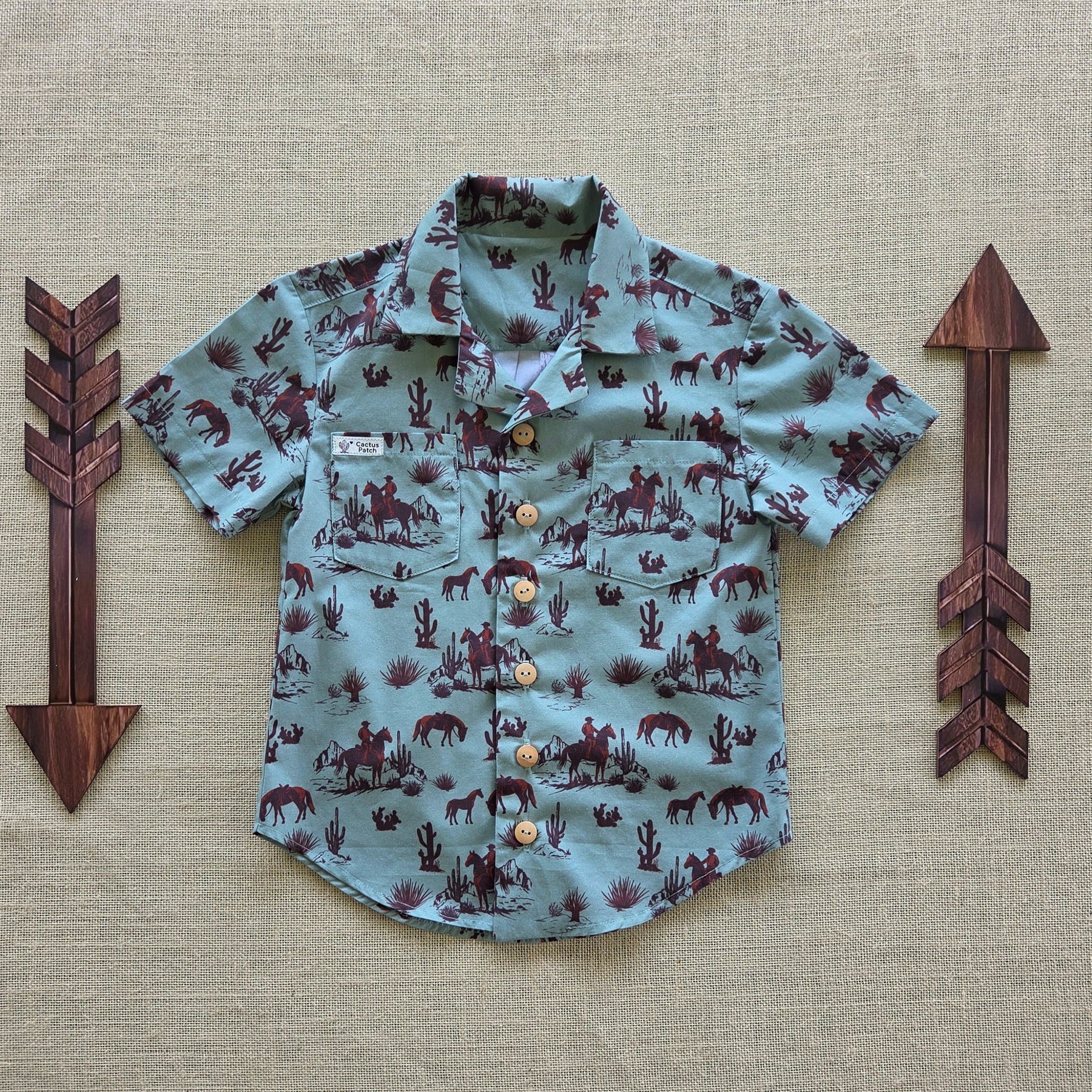 "Trail Boss" — Boys’ Western-Themed Button‑Up Shirt (Size 4)