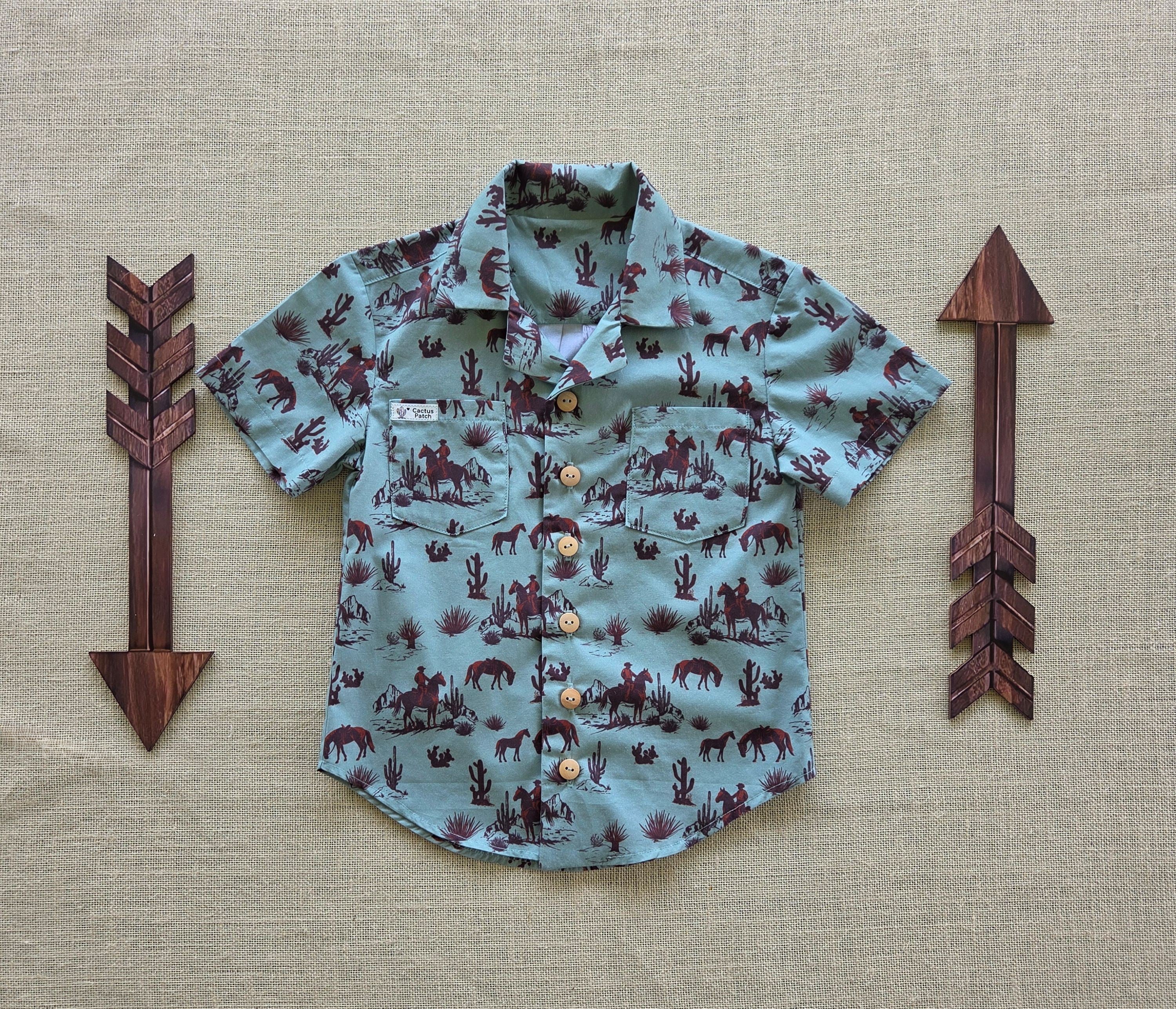 "Trail Boss" — Boys’ Western-Themed Button‑Up Shirt (Size 4)
