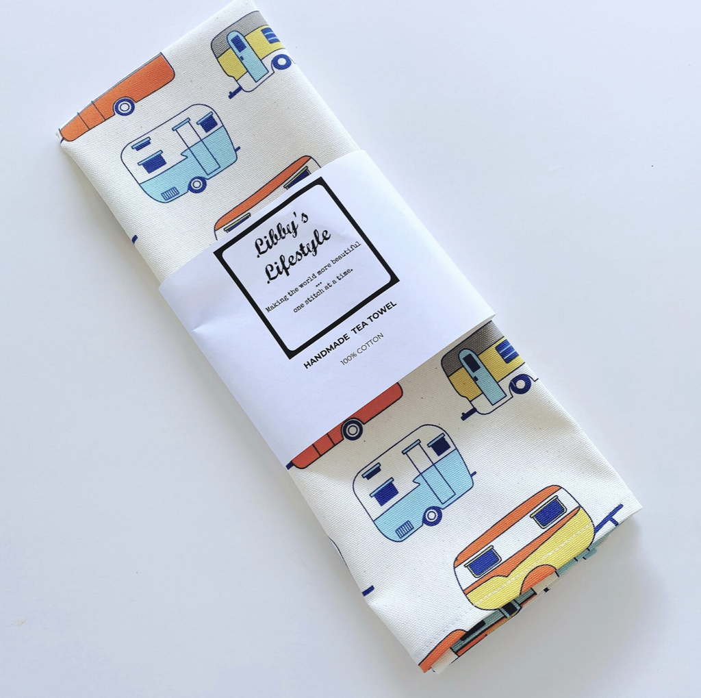 Retro caravans tea towel.