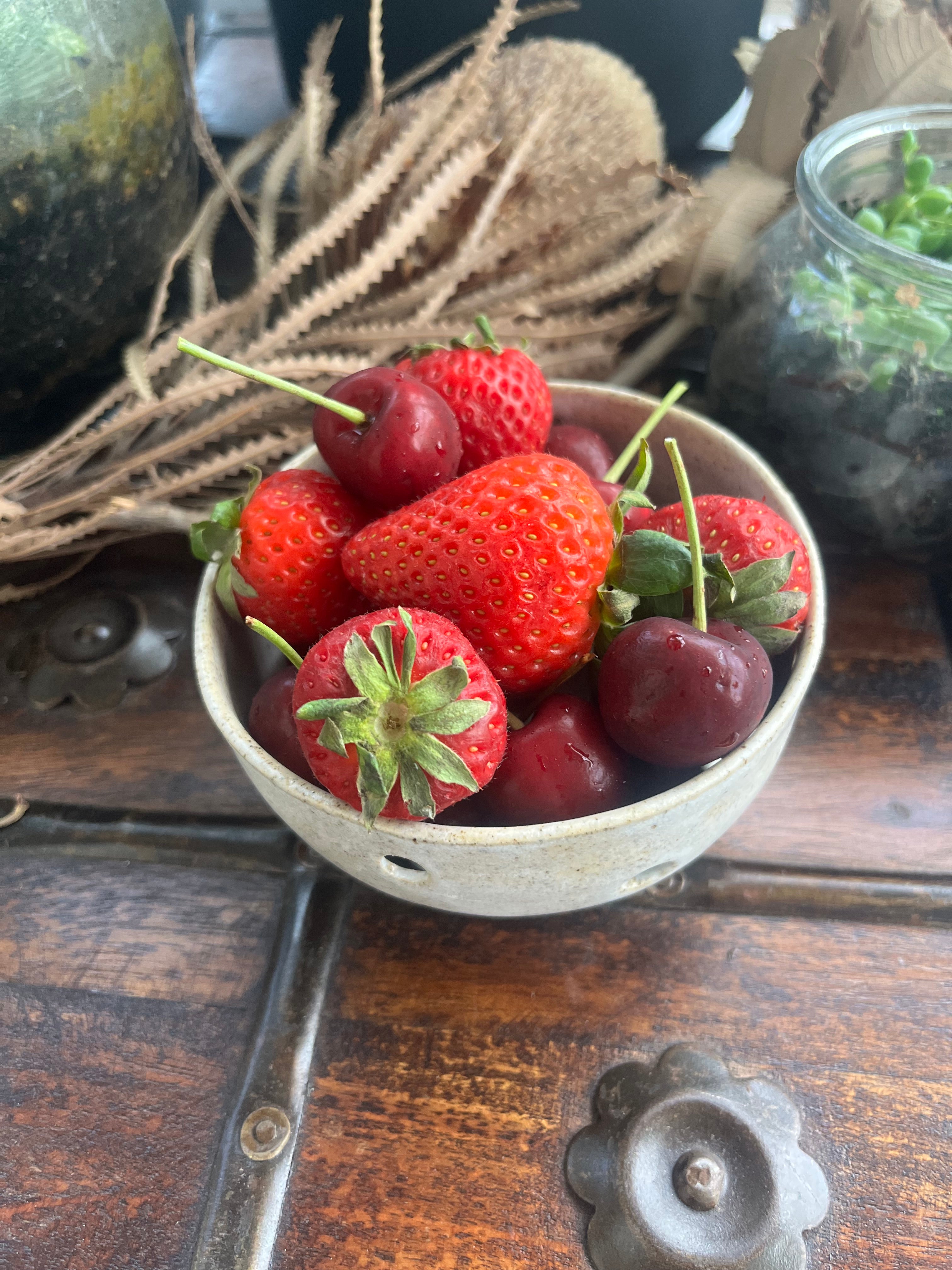 White Ceramic Berry Bowl with Base Plate