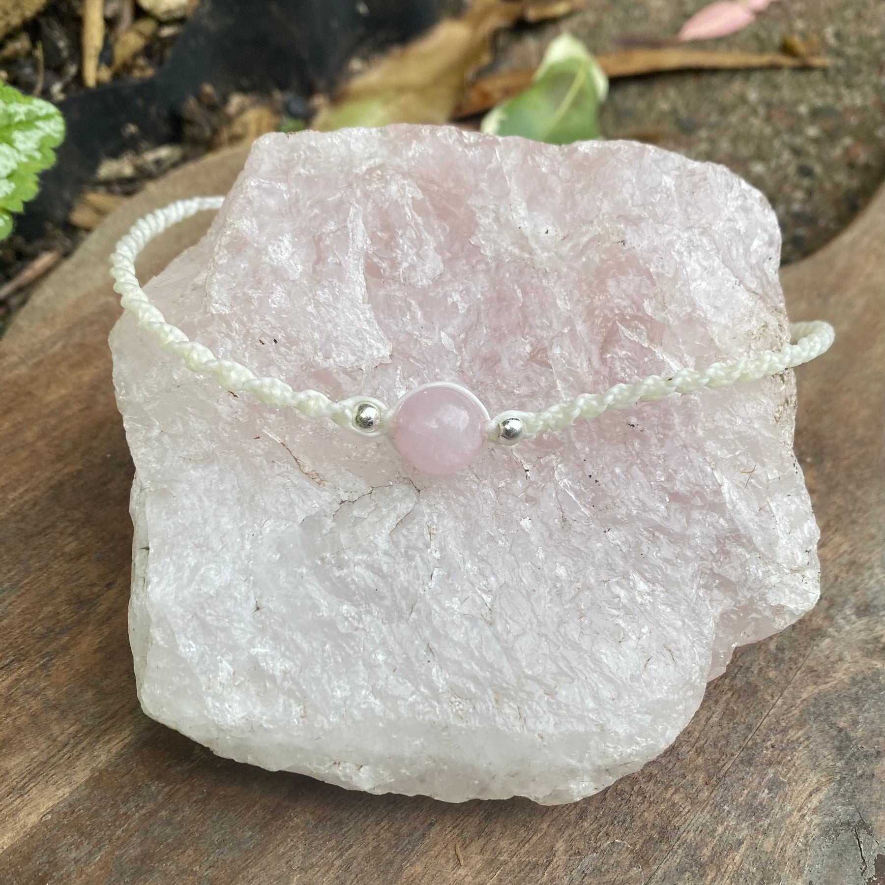 Rose Quartz Beaded Anklet: Macrame Adjustable Waterproof