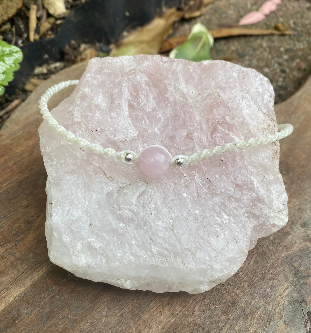 Rose Quartz Beaded Anklet: Macrame Adjustable Waterproof