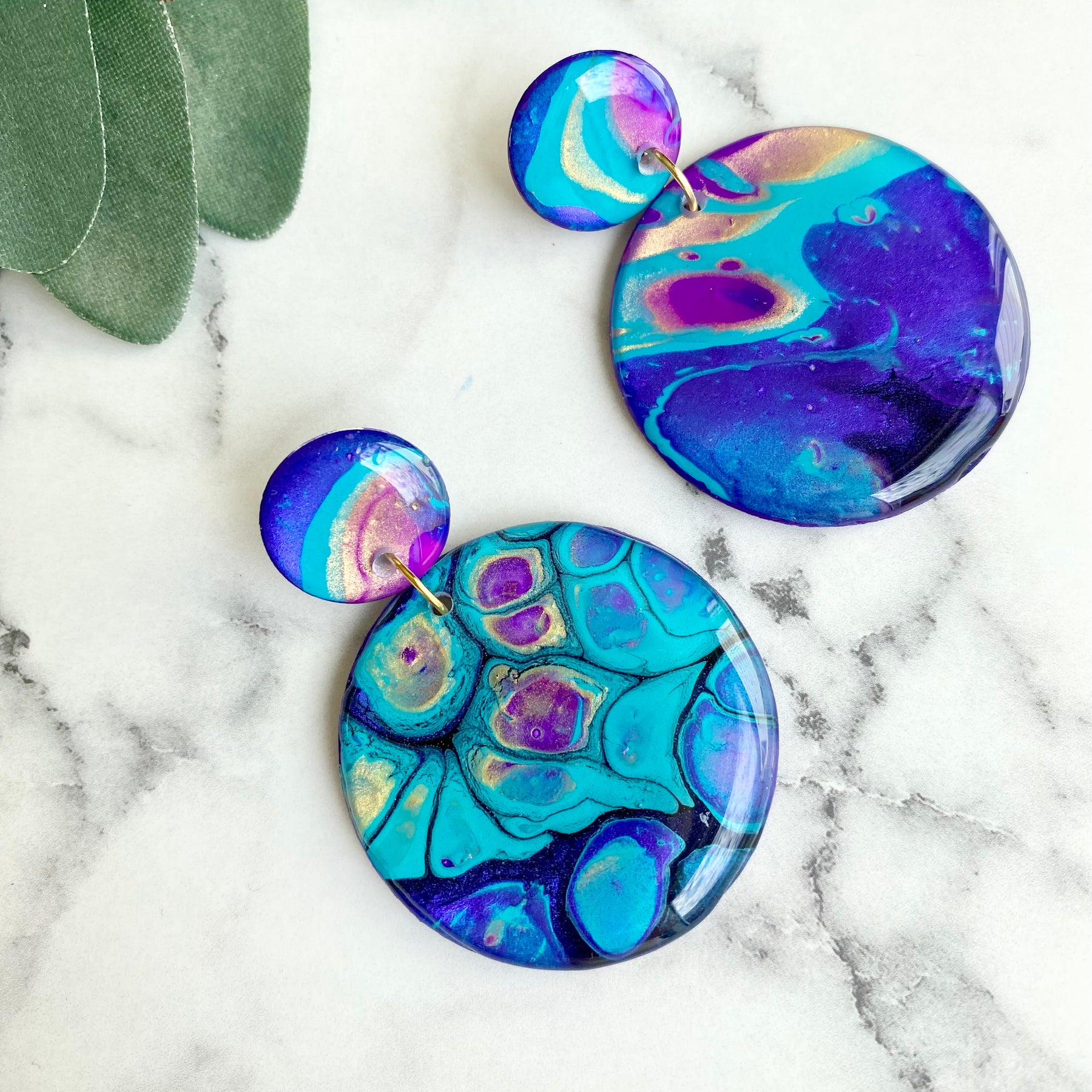 Turquoise Purple Stud Dangle Earrings