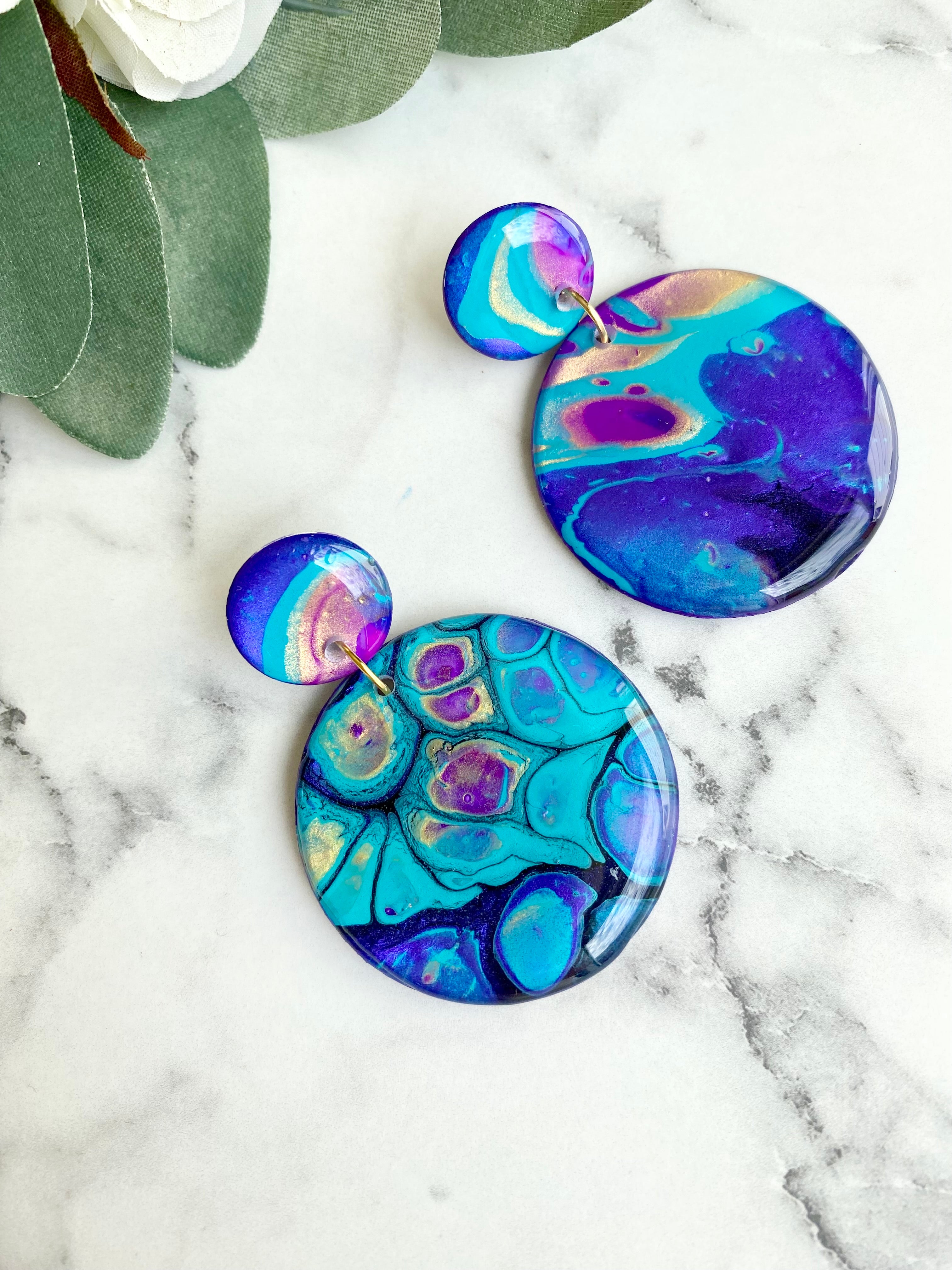 Turquoise Purple Stud Dangle Earrings