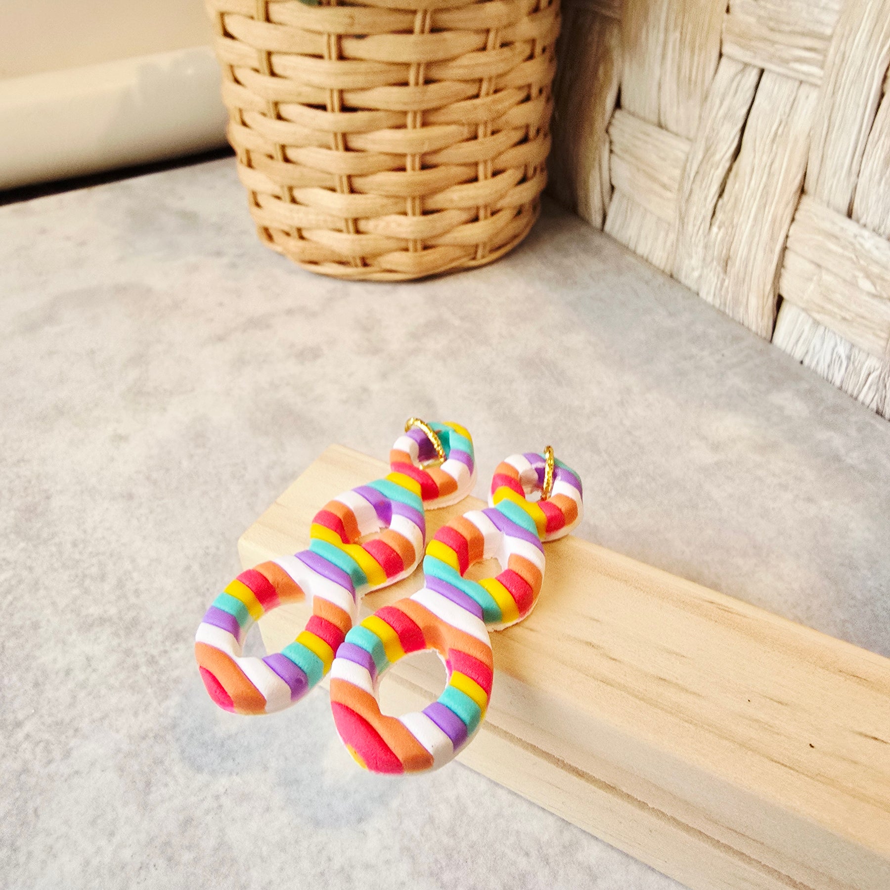 Candy Striped Triple Loop Cutout Drop Earrings