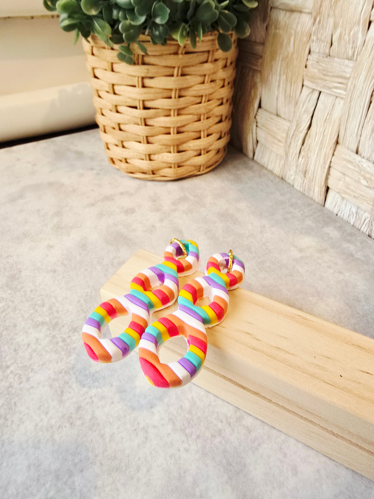 Candy Striped Triple Loop Cutout Drop Earrings