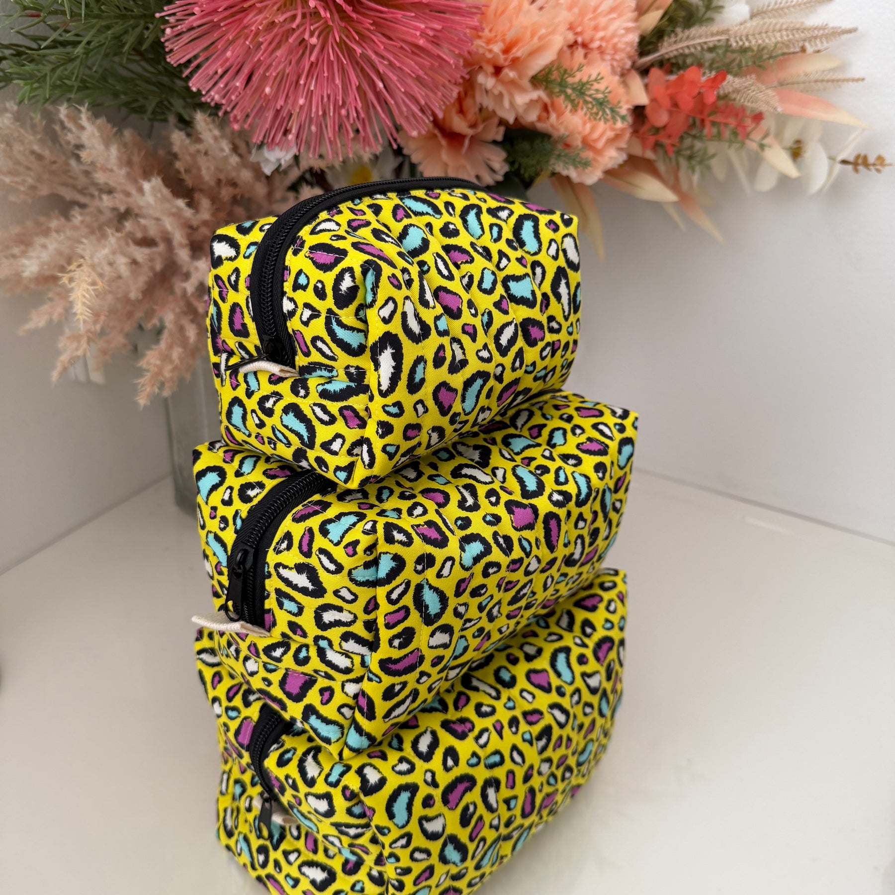 Boxy Zipper Pouch - Yellow Animal Print