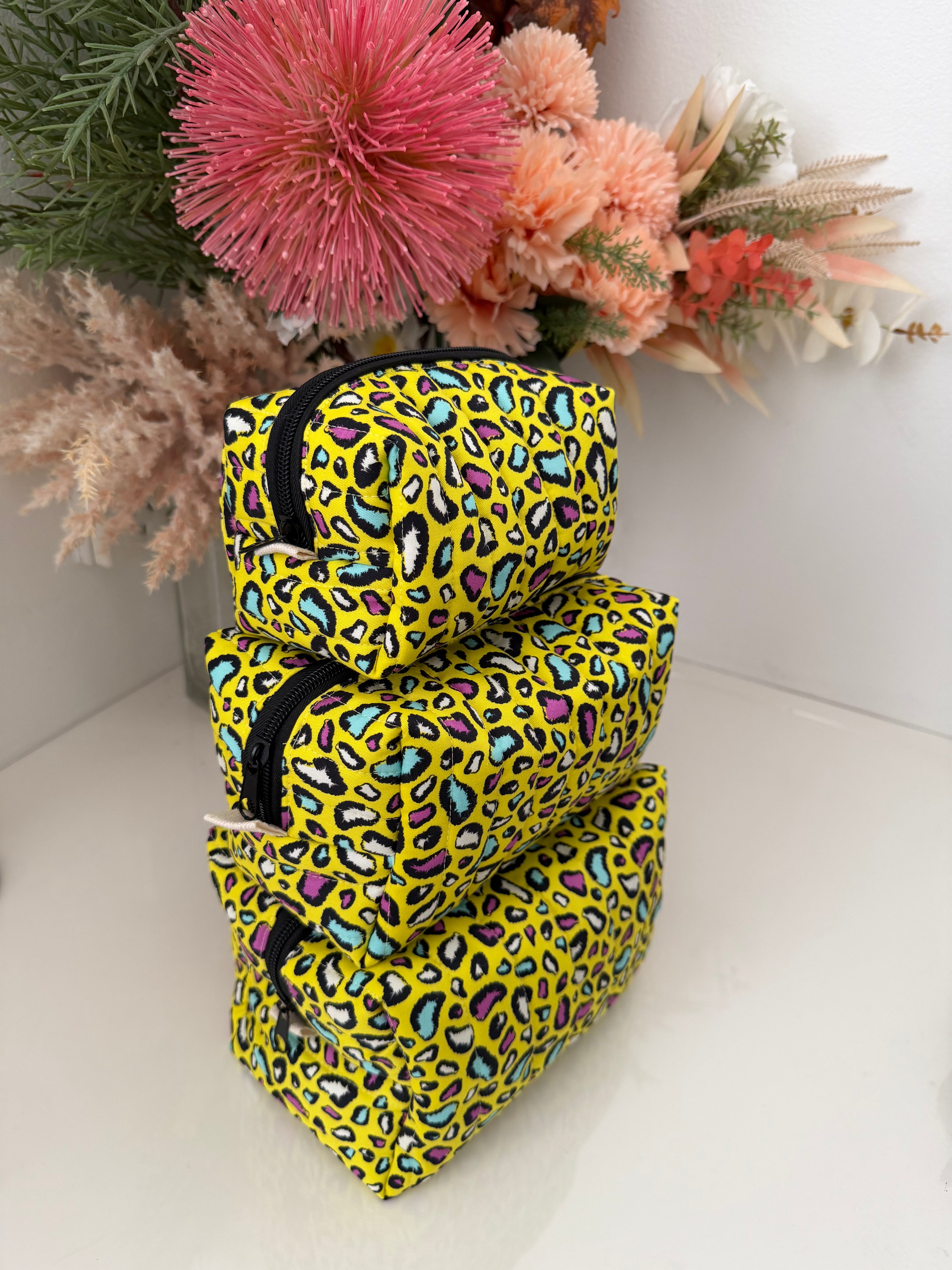 Boxy Zipper Pouch - Yellow Animal Print