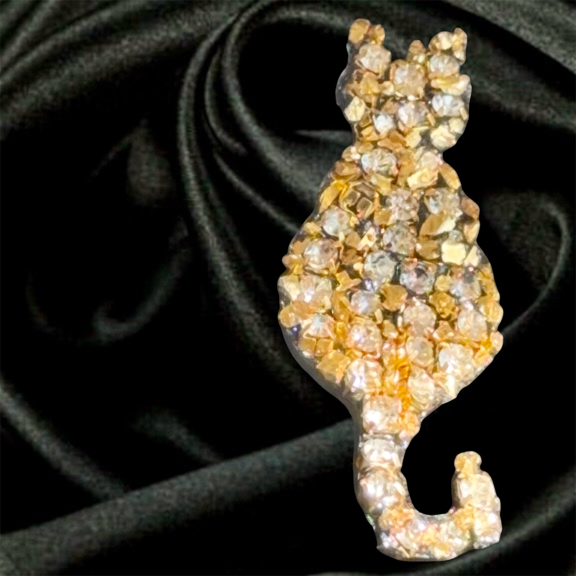 Gold Rhinestone Cat Brooch
