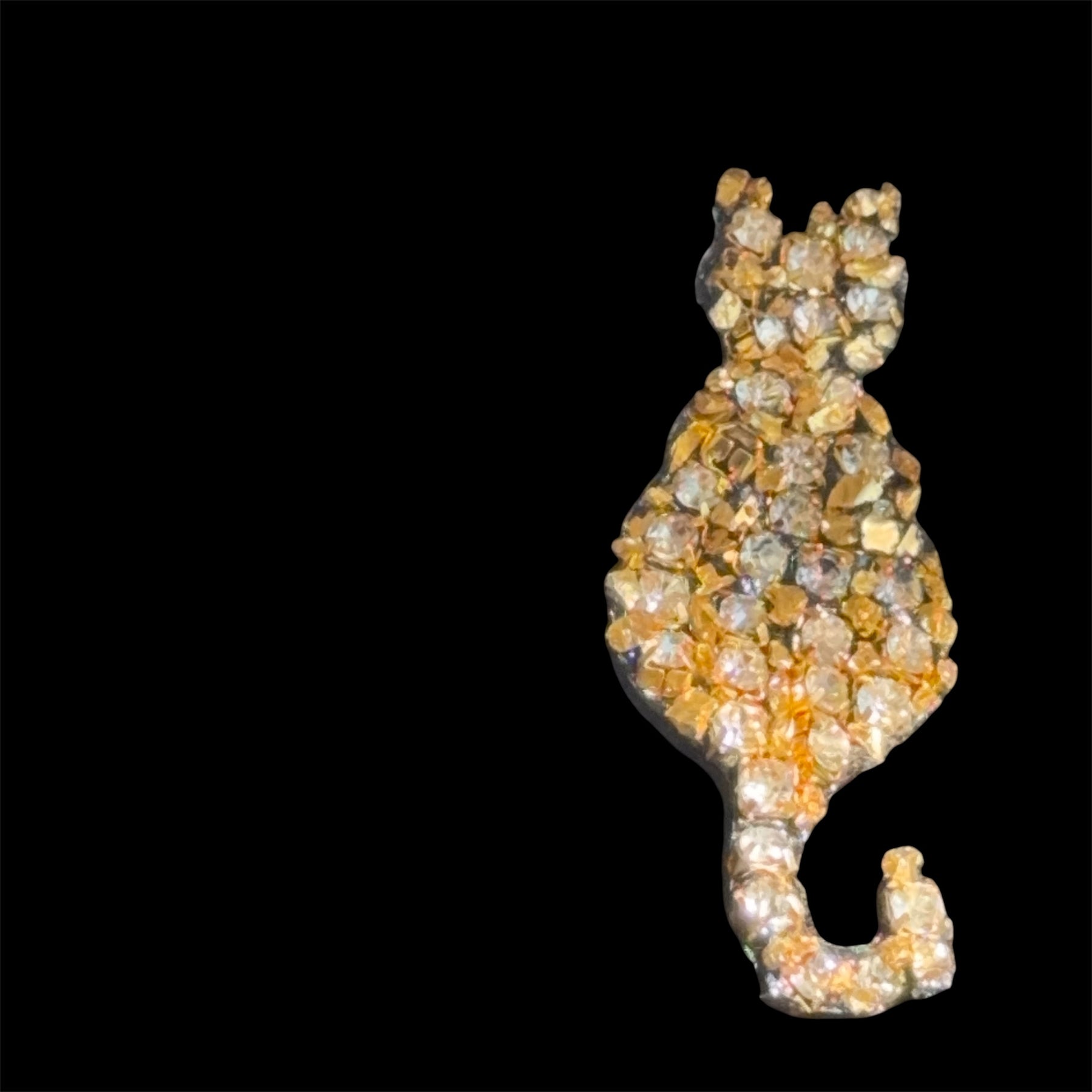 Gold Rhinestone Cat Brooch