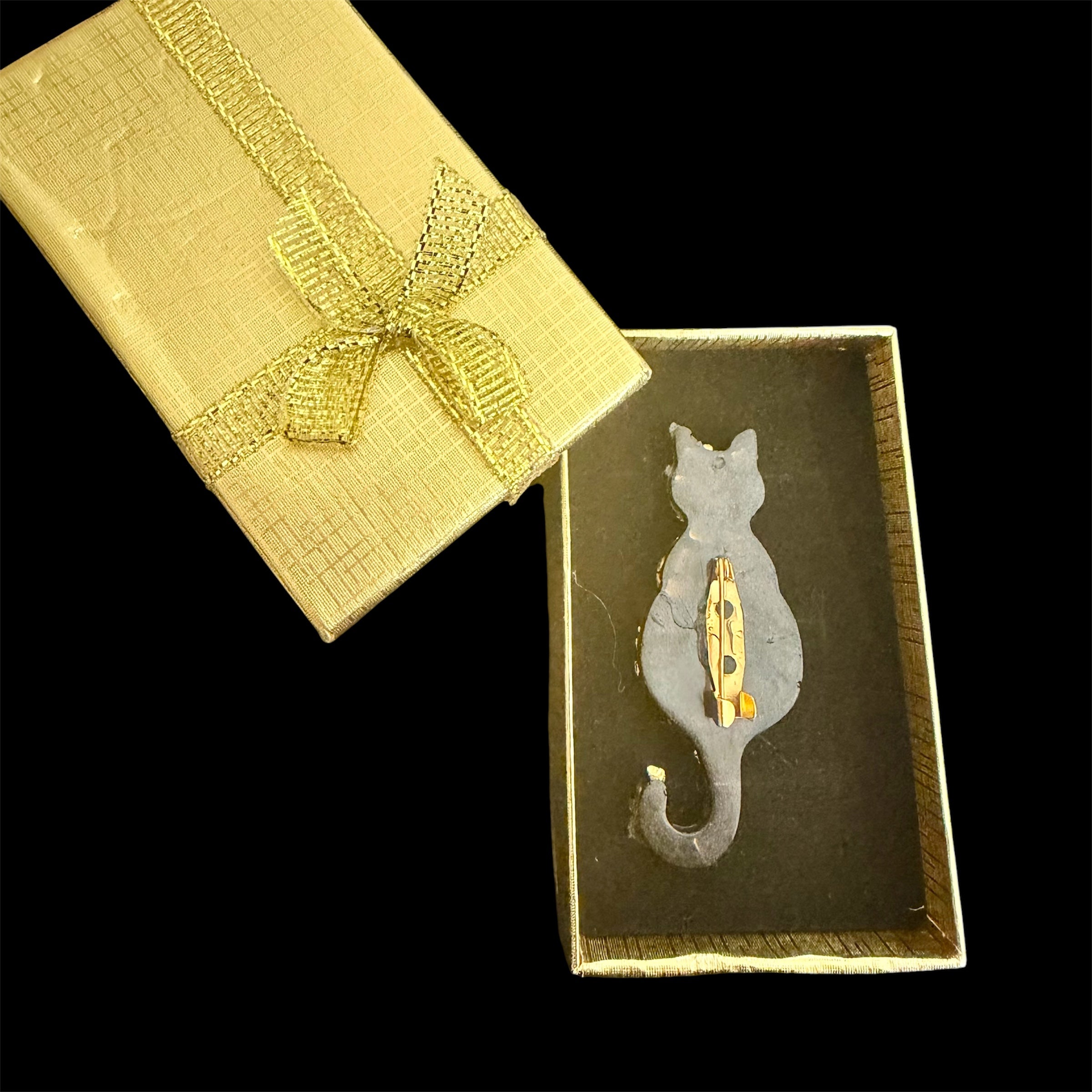 Gold Rhinestone Cat Brooch
