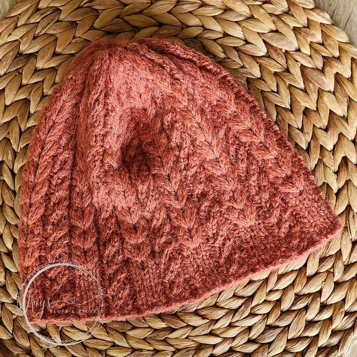 Handknit Peach Alpaca Textured Beanie
