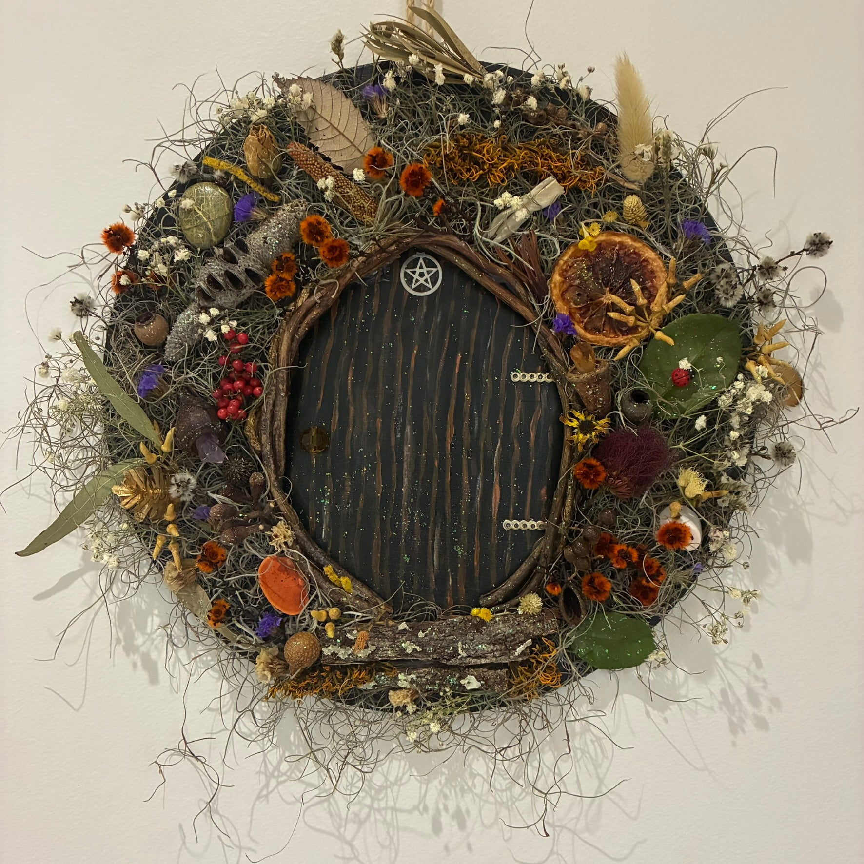Wreath - Hobbit Faery Door (Black with Pentagram)