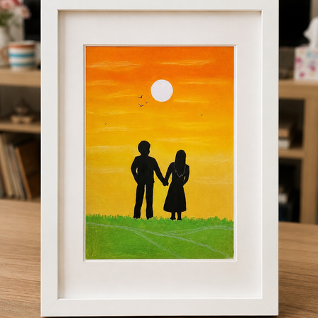 Together – Hand-Painted Pastel Couple at Sunset | Framed Romantic Artwork by Lily
